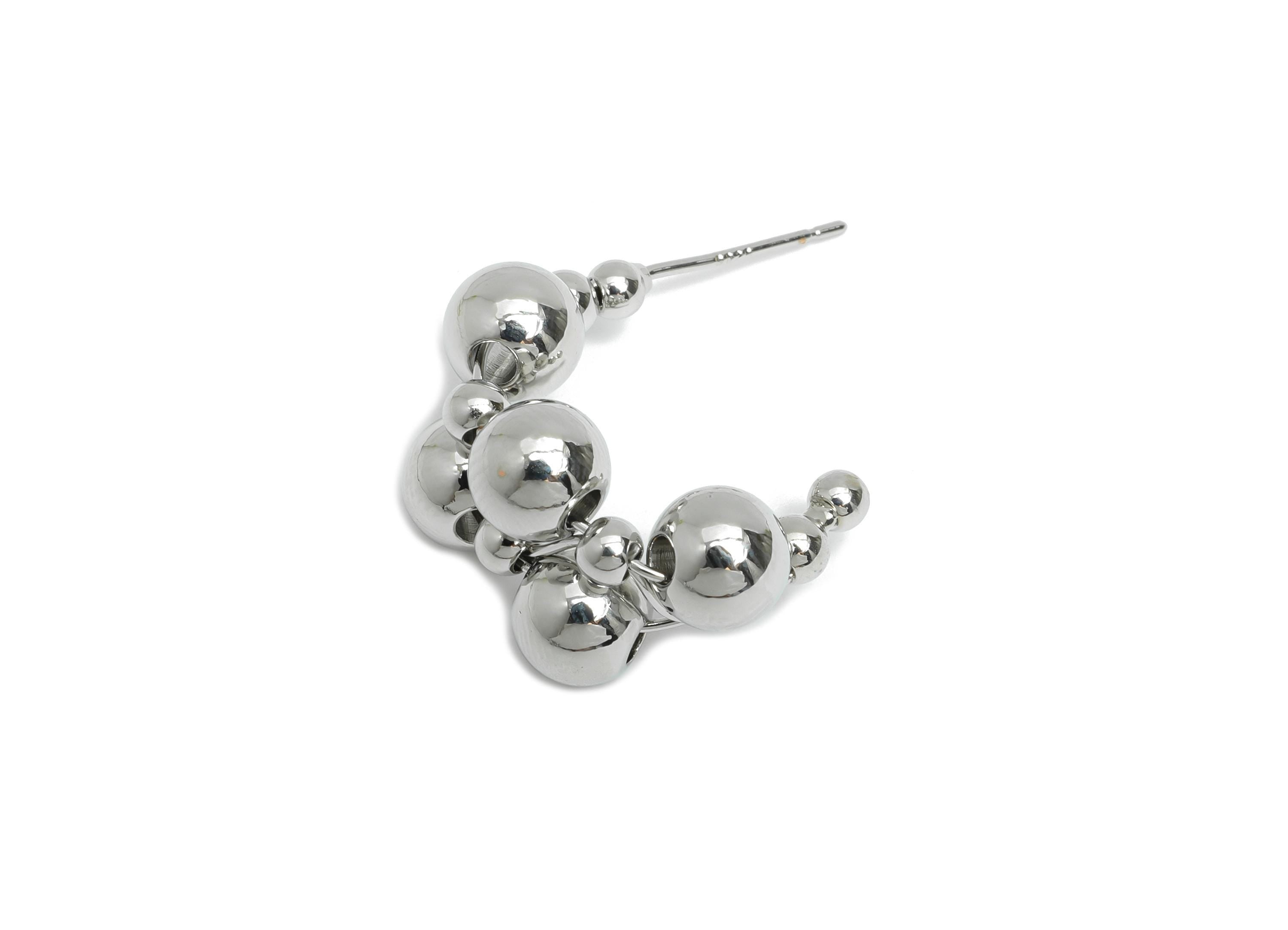 Silver Ball Cluster Earring Stud - Brass Bold Beaded Bubbles Earring - Geometric Cluster Jewelry -18K White Gold Plated -21x15x12mm-RGP9533S - DOMEDBAZAAR