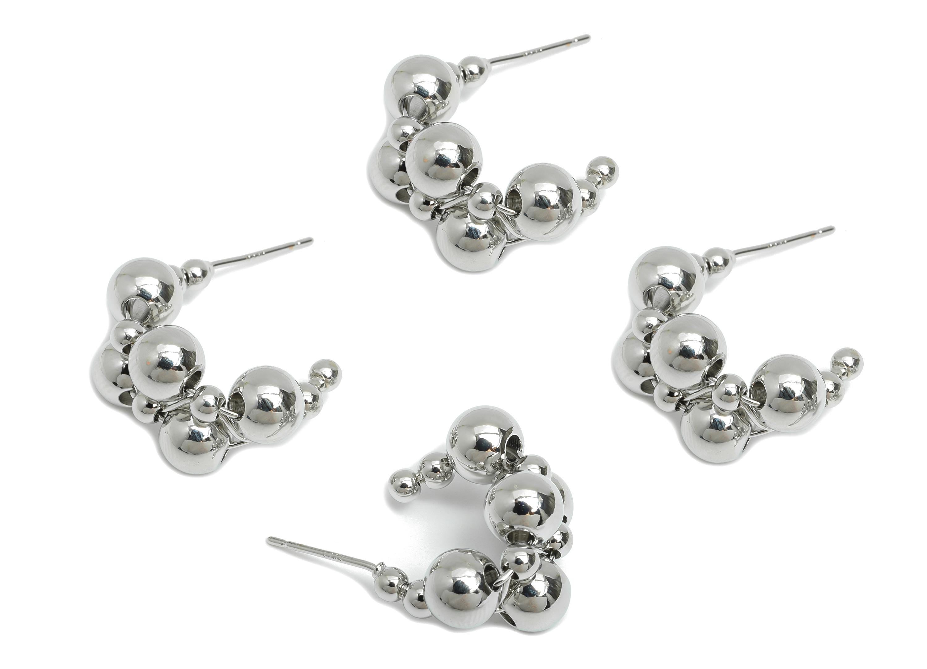 Silver Ball Cluster Earring Stud - Brass Bold Beaded Bubbles Earring - Geometric Cluster Jewelry -18K White Gold Plated -21x15x12mm-RGP9533S - DOMEDBAZAAR