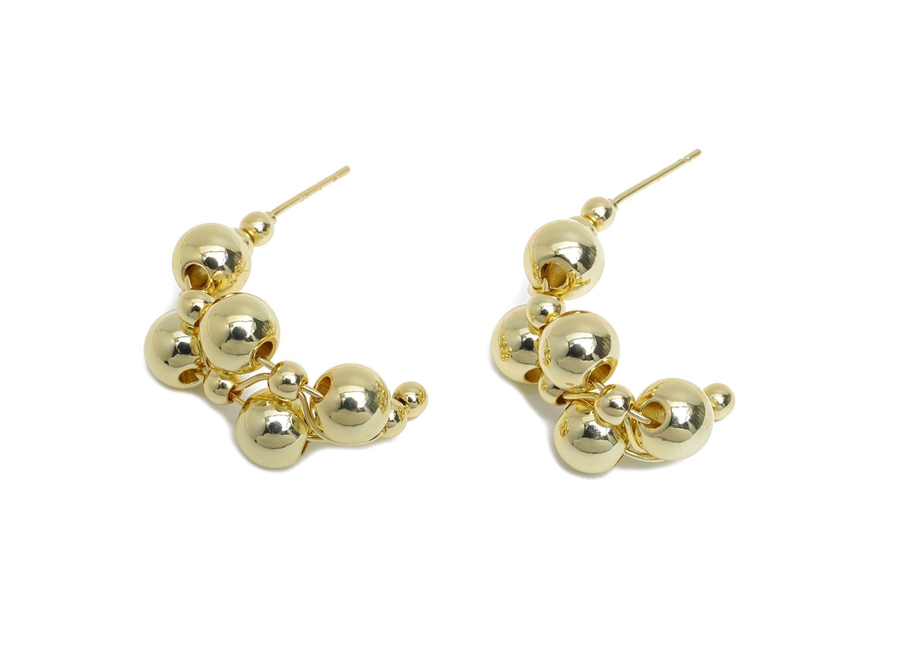 Gold Ball Cluster Earring Stud - Brass Bold Beaded Bubbles Earring Post - Geometric Cluster Jewelry -14K Gold Plated -21x15x12mm -RGP9533-14 - DOMEDBAZAAR