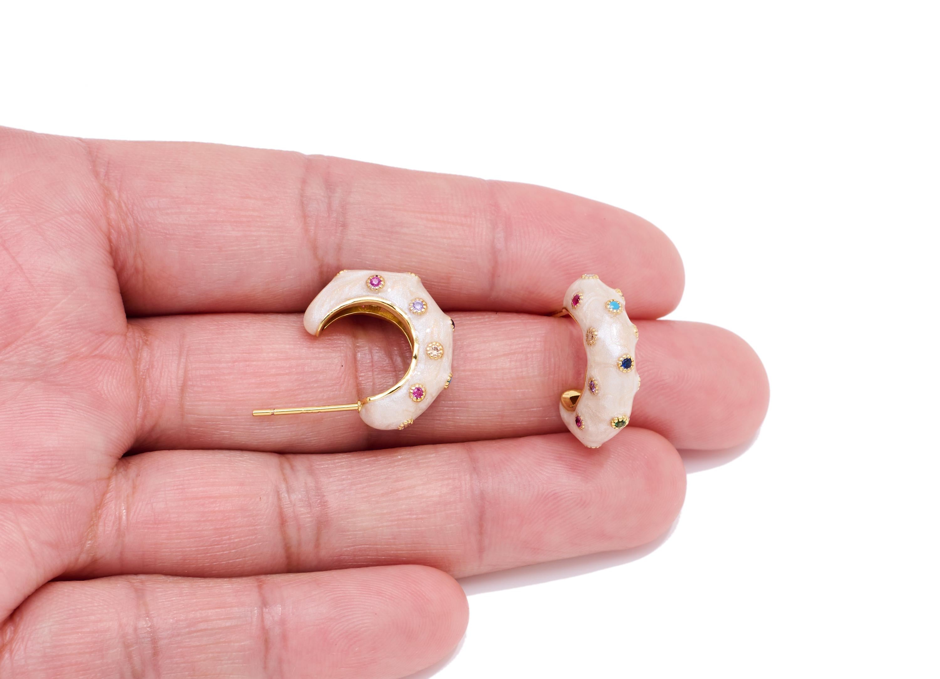 Brass Hoop Earring Post - Colorful Enamel Zircon Earring Stud - Gold Chic Hoop Earring - 18K Real Gold-Plated - 19x22x5mm - RGP10572 - DOMEDBAZAAR