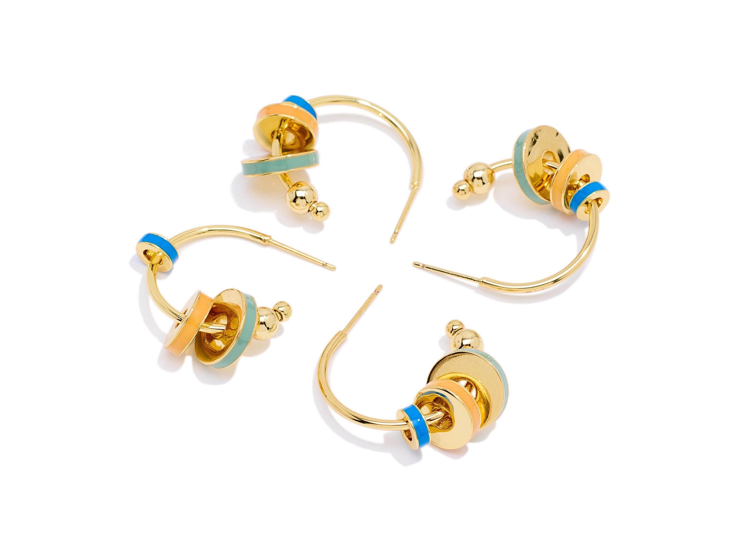 Brass Hoop Earring Post - Colorful Enamel Earring Stud - Gold Elegant Hoop Stacked Disc Earring - 18K Real Gold Plated - 23x24x11mm-RGP10565 - DOMEDBAZAAR