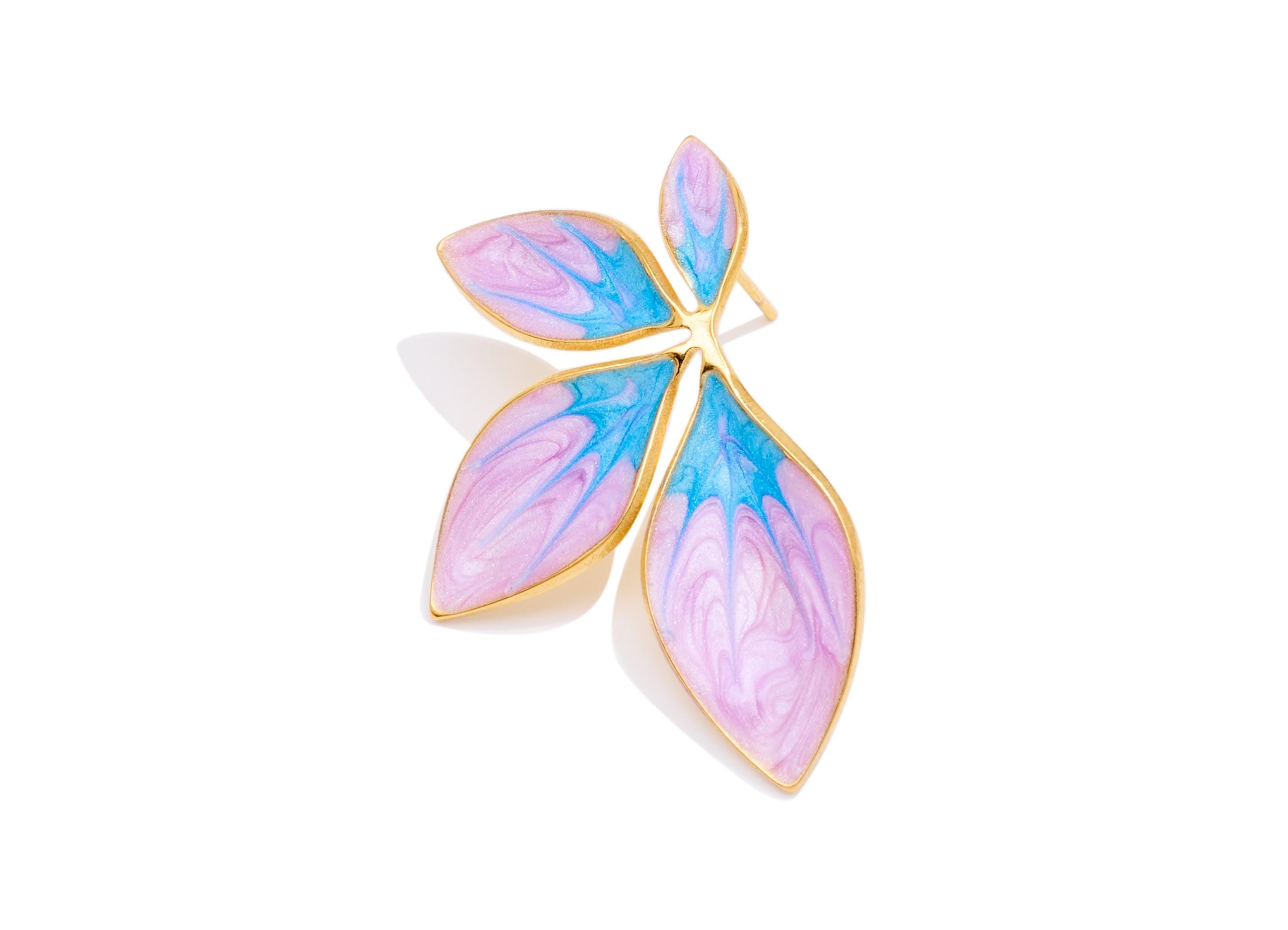 Stainless Steel Floral Stud - Gold Enamel Flower Earring Post - Modern Steel Earring Stud - Gold Vacuum Plated - 34.41x20.85x1.9mm - SS2238 - DOMEDBAZAAR