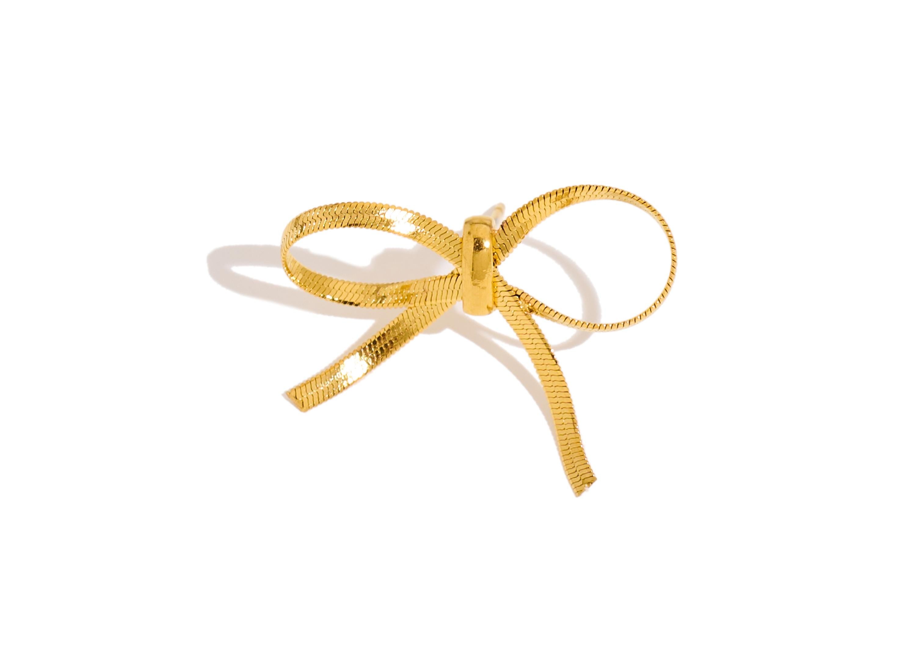 Stainless Steel Bowtie Stud - Steel Chain Bow Earring Post - Gold Ribbon Earring Post - Gold Tone Vacuum Plated - 17x25.48x7.97mm - SS2227 - DOMEDBAZAAR