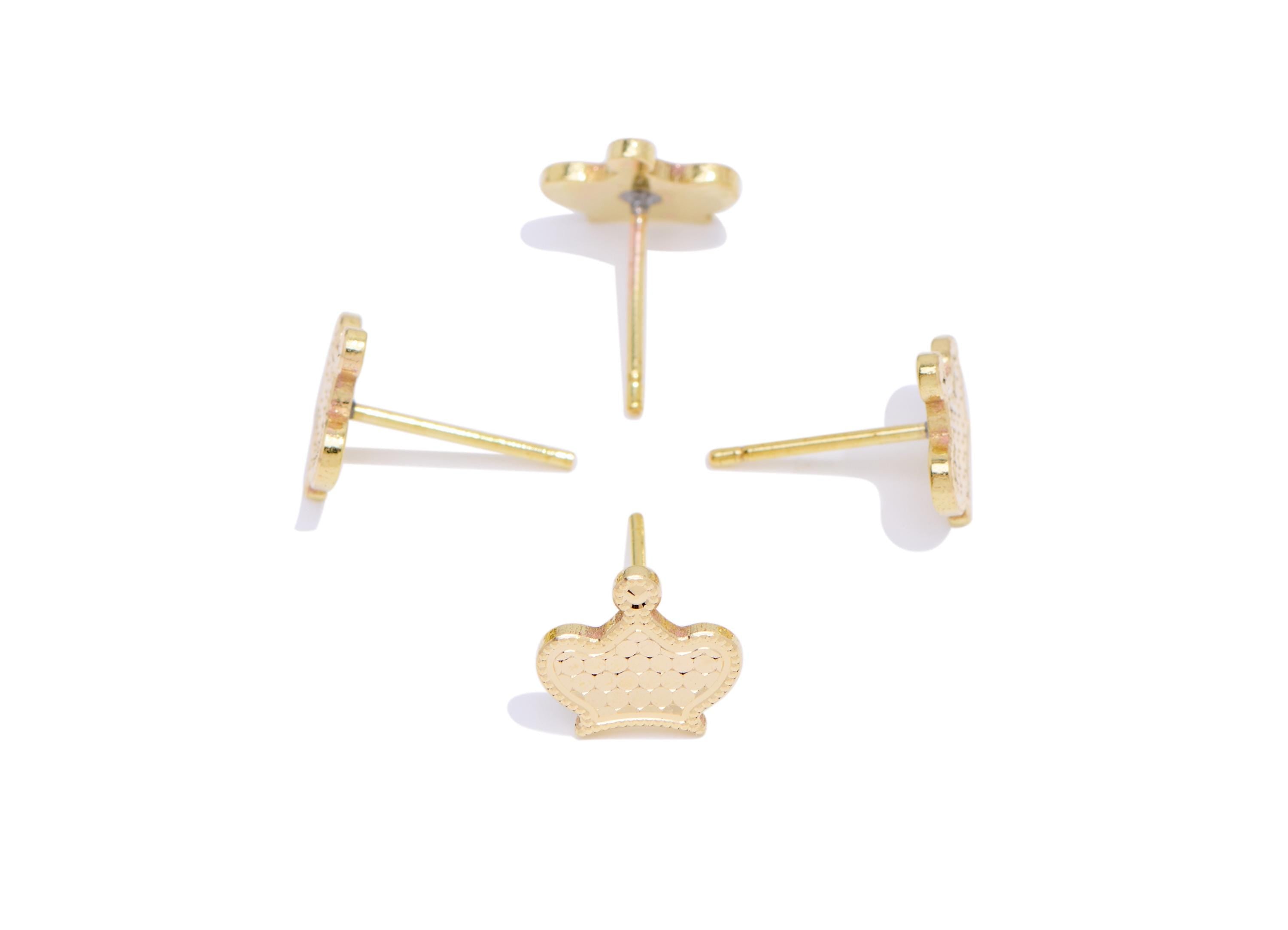 Brass Crown Earring Post - Raw Brass Textured Crown Stud - Modern Laser Cut Jewelry - Minimalist Jewelry Everyday Wear - 8x9x0.8mm -PP11190 - DOMEDBAZAAR