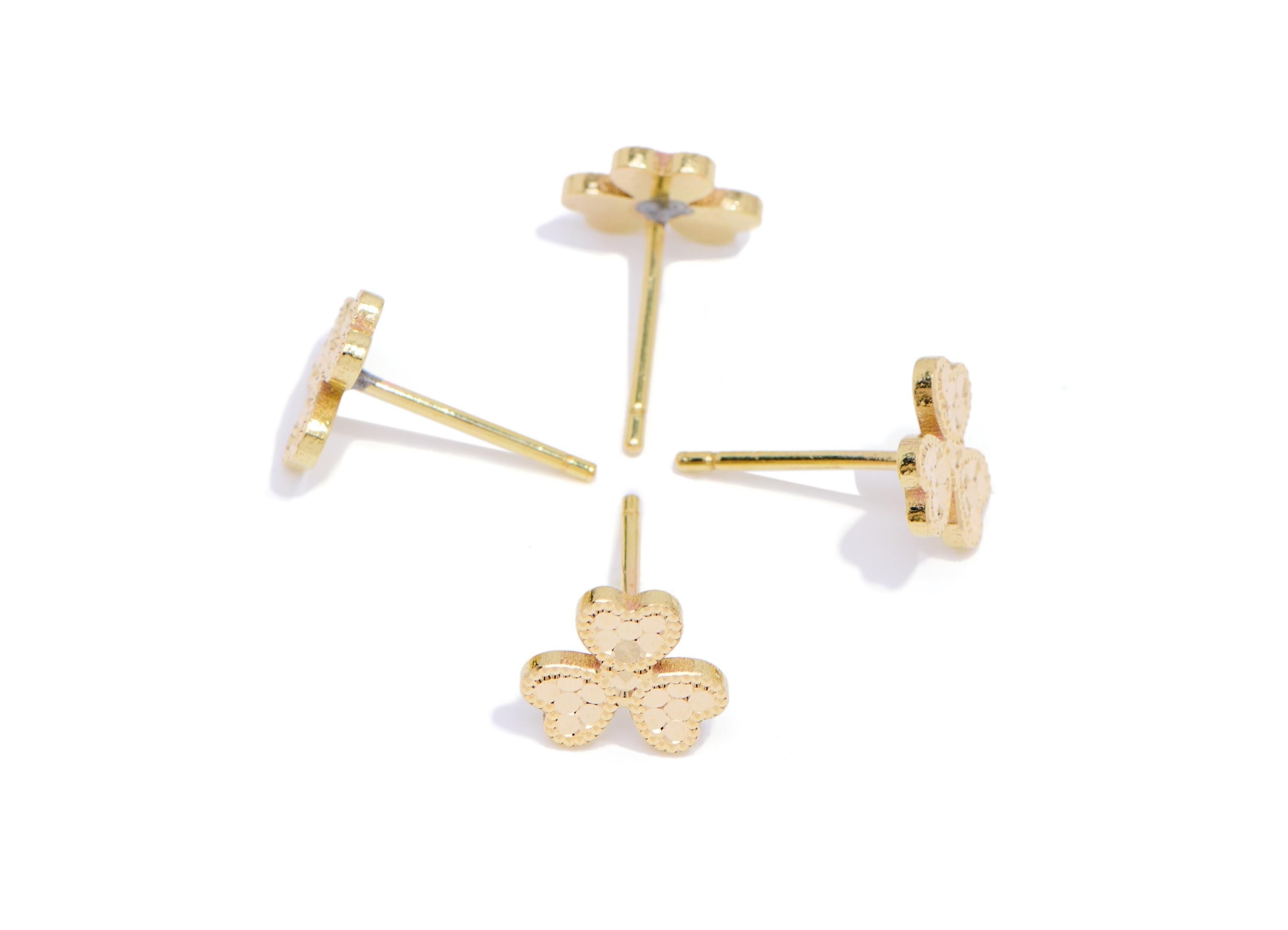 Brass Heart Shamrock Earring Post - Raw Brass Textured Shamrock Stud - Modern Laser Cut Jewelry - Minimalist Jewelry - 8x8x0.8mm - PP11192 - DOMEDBAZAAR