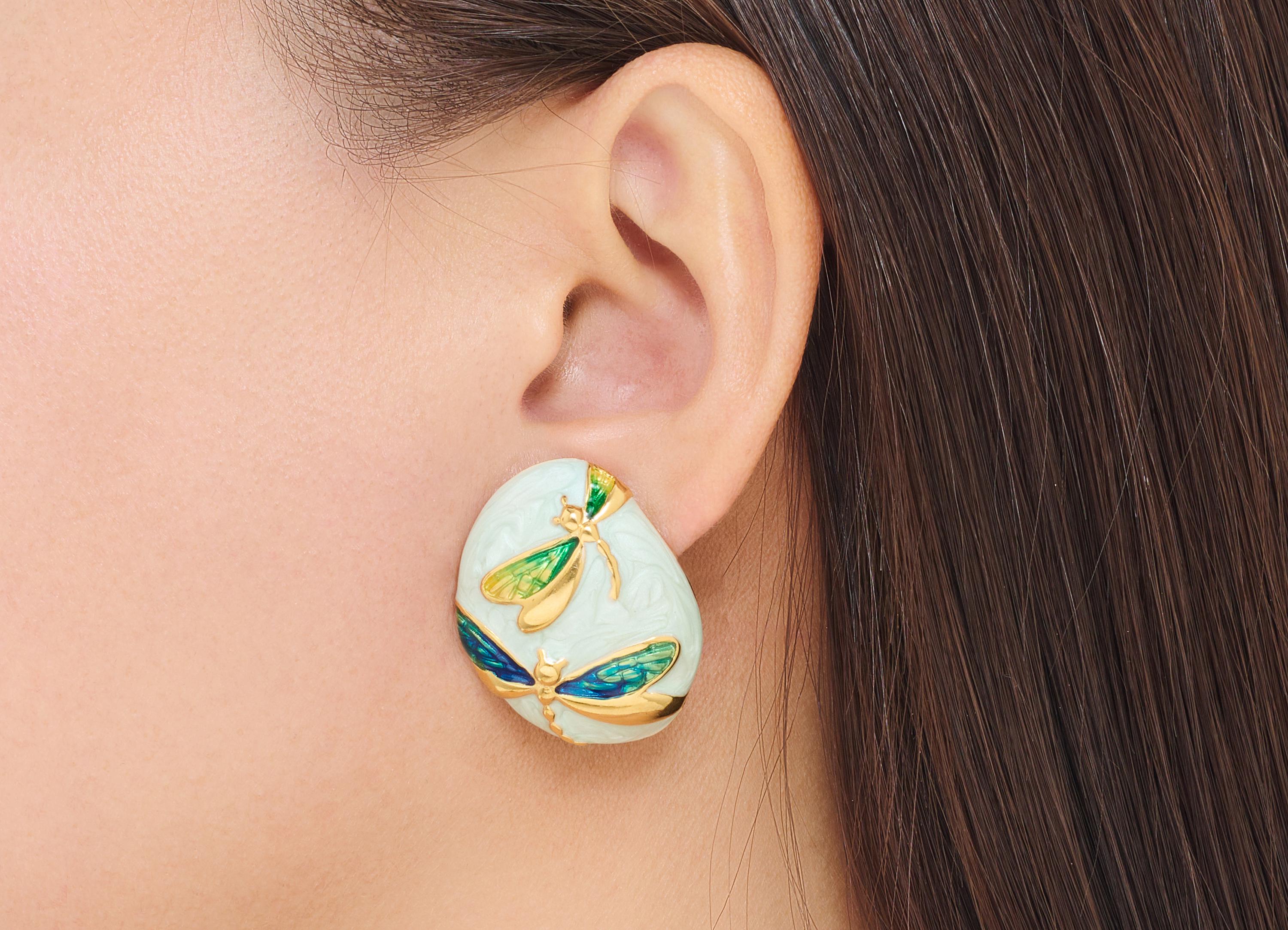 Stainless Steel Dragonfly Stud - Steel Enamel Insect Earring Post - Modern Gold Insect Jewelry - Gold Vacuum Plated - 31x24x5mm - SS2230 - DOMEDBAZAAR