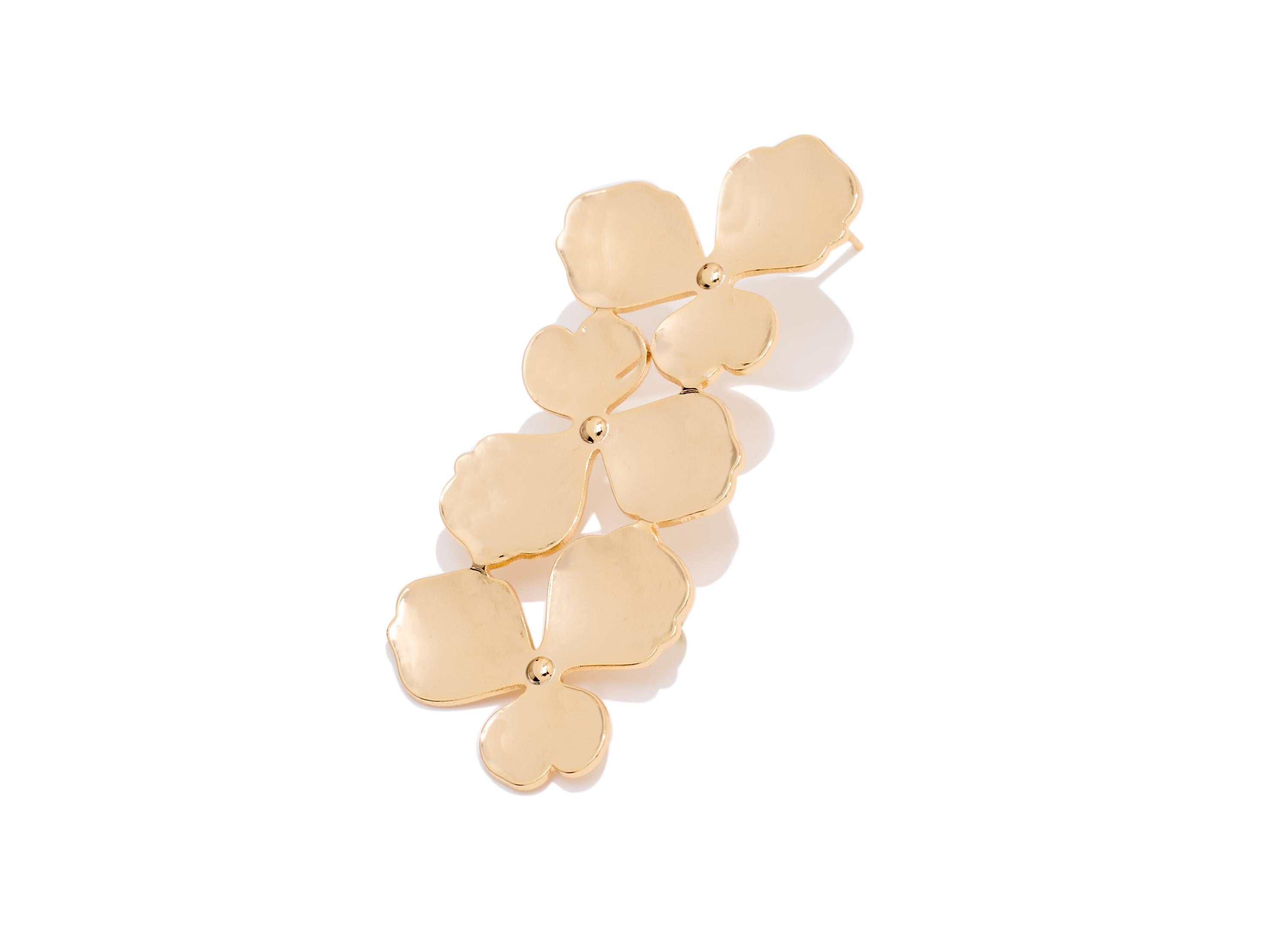 Brass Long Flower Earring Post - Statement Petal Cascade Stud - Gold Botanical Jewelry Making - 18K Real Gold Plated - 51x20x2mm -RGP10419 - DOMEDBAZAAR