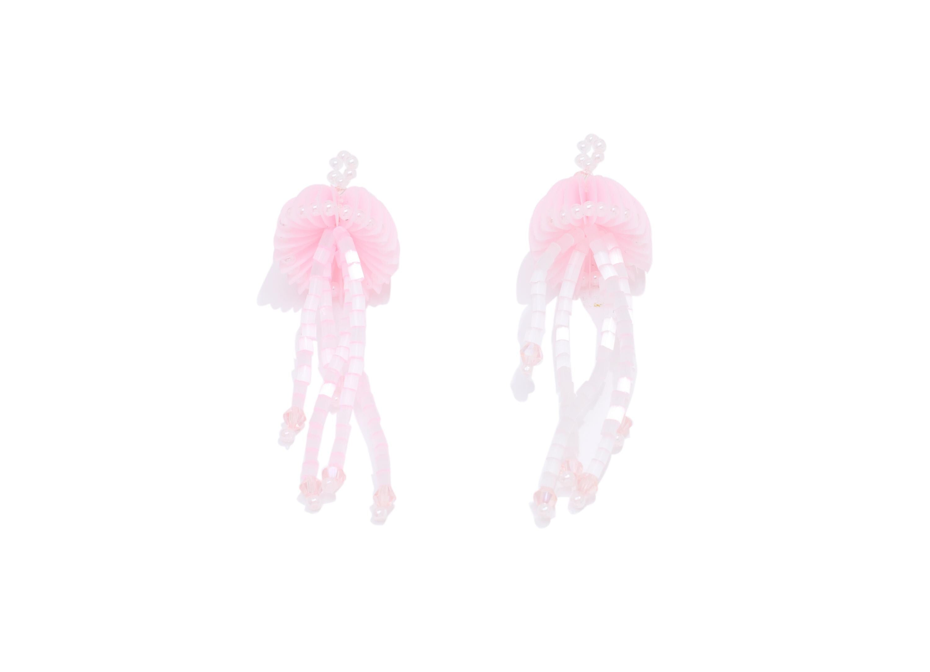 Pink Jellyfish Earring Charm - Crystal Handcrafted Jellyfish Pendant - Beaded Tentacle Charm - Marine DIY Jewelry - 61x17.8x17.2mm - AC2669A - DOMEDBAZAAR