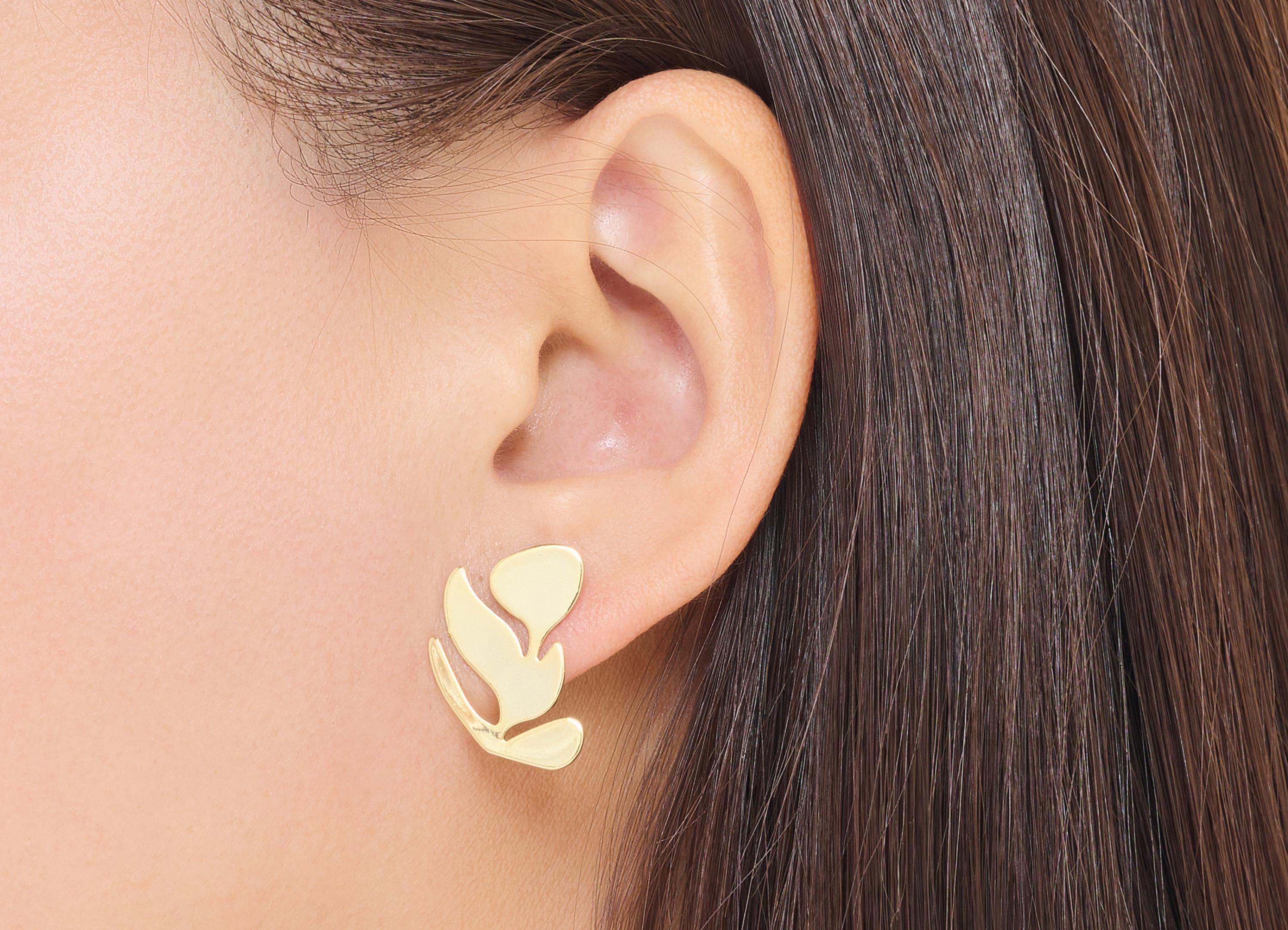 Brass Leaf Earring Post - Statement Gold Leaf Earring Stud - Minimalist Botanical Jewelry - 18K Real Gold Plated -21.6x15.4x0.93mm -RGP10422 - DOMEDBAZAAR