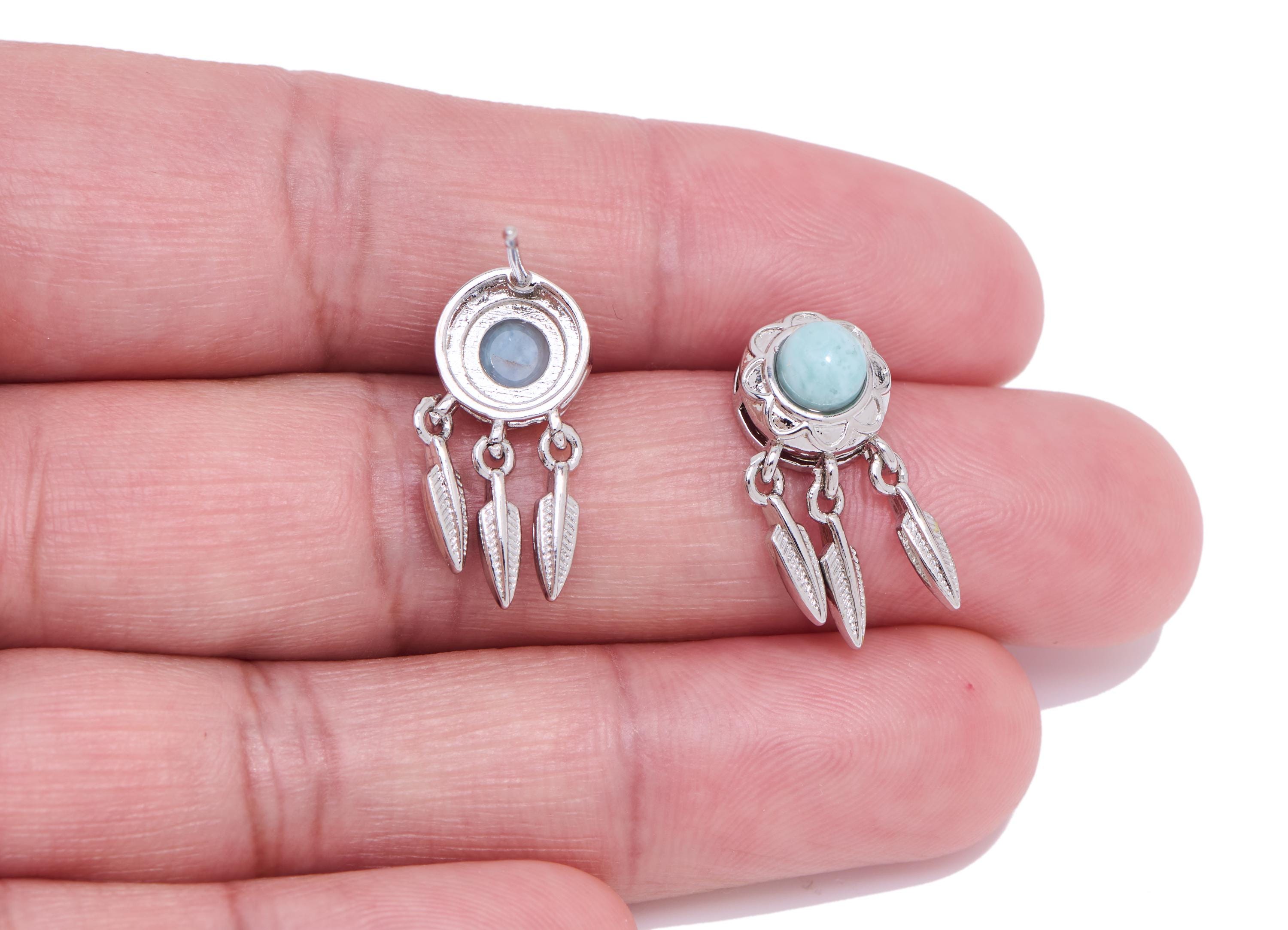 Feather Dangle Earring Stud - Silver Gemstone Earring Post - Bohemian Minimalist Dangling Jewelry -  White K Plated - 19x8x6.7mm - NS2628 - DOMEDBAZAAR