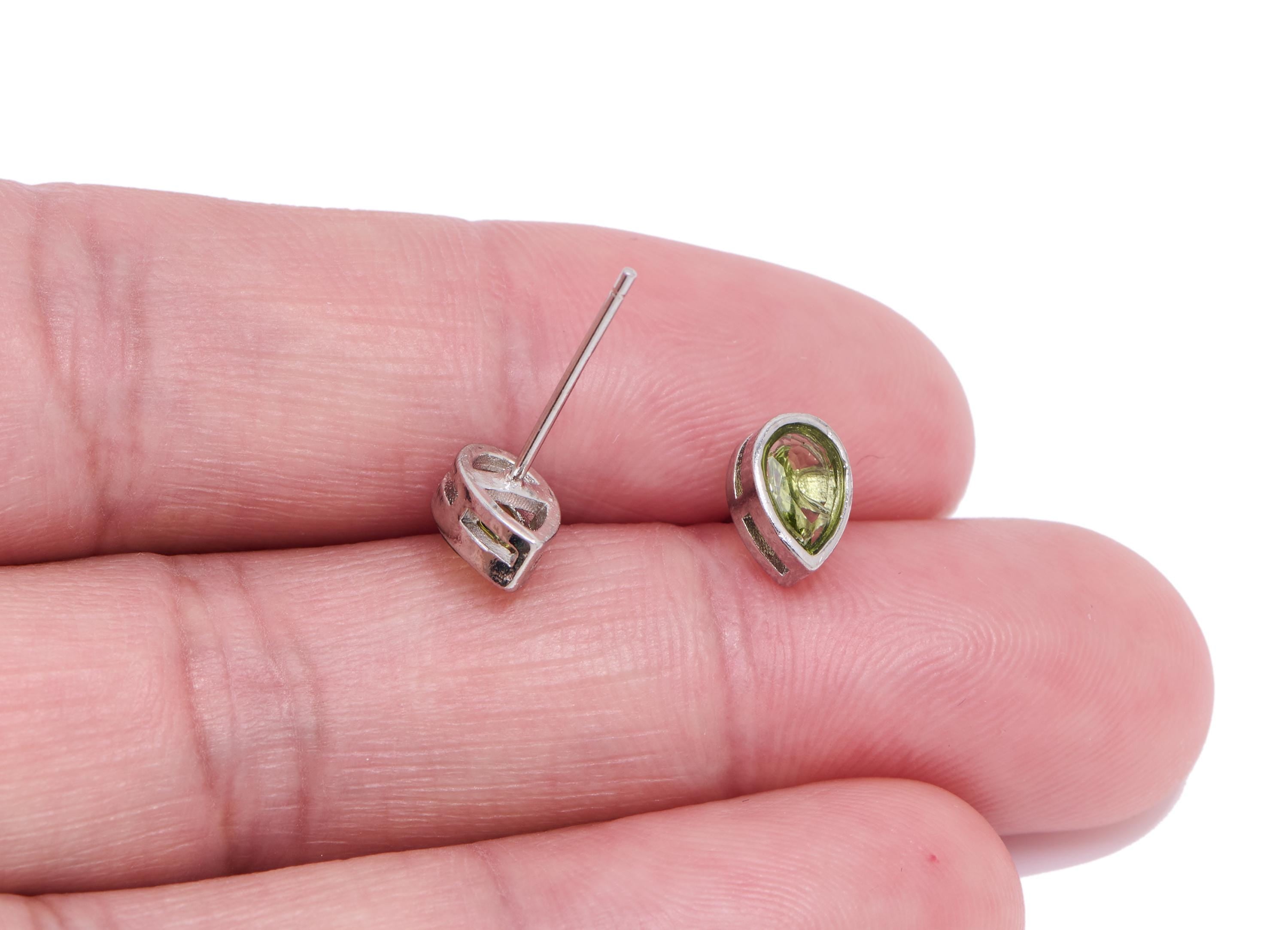 Olivine Teardrop Earring Stud - Brass Natural Stone Earring Post - Minimalist Nature Jewelry Making - White K Plated - 7.6x5x4mm - NS2615 - DOMEDBAZAAR