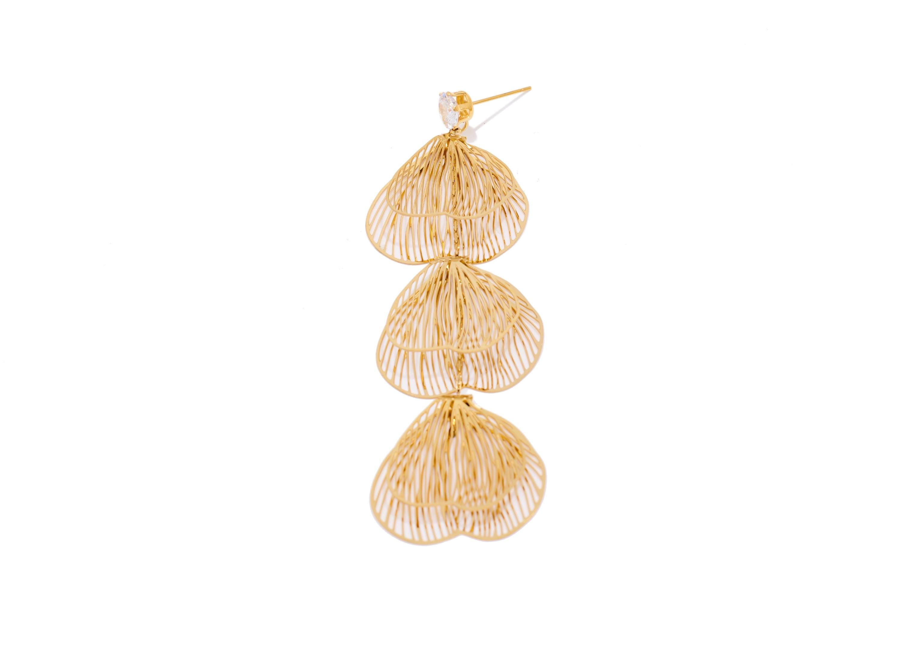 Stainless Steel Dangle Tassel Stud - Gold Layered Hanging Crystal Post - Layered Steel Tassel Stud - Gold Vacuum Plated - 87x27x6mm - SS2223 - DOMEDBAZAAR