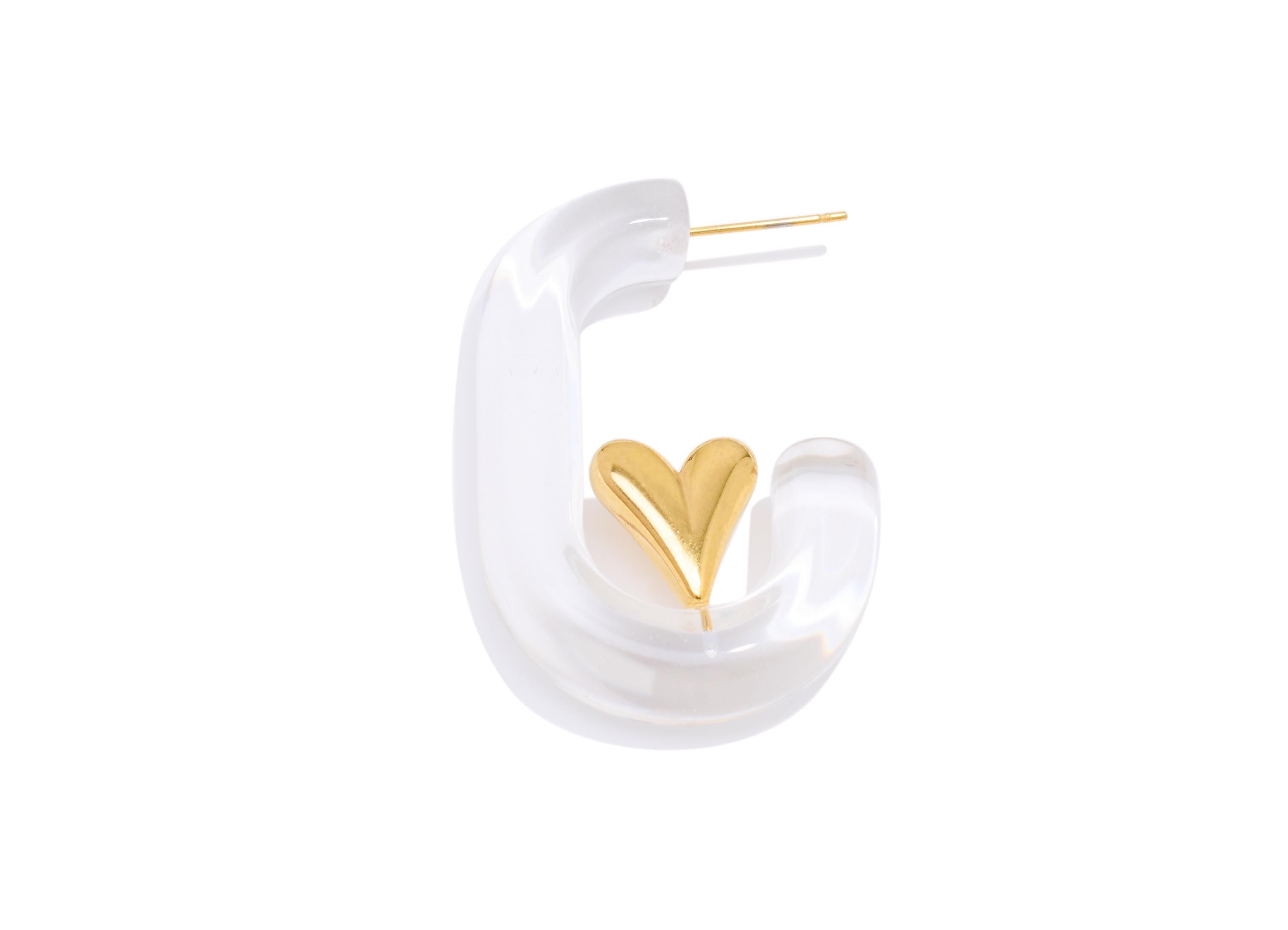 Stainless Steel Acrylic Hoop Stud - Unique Gold Heart Open Hoop Earring Post - Statement Steel Stud - Gold Vacuum Plated - 43x27x8mm -SS2226 - DOMEDBAZAAR