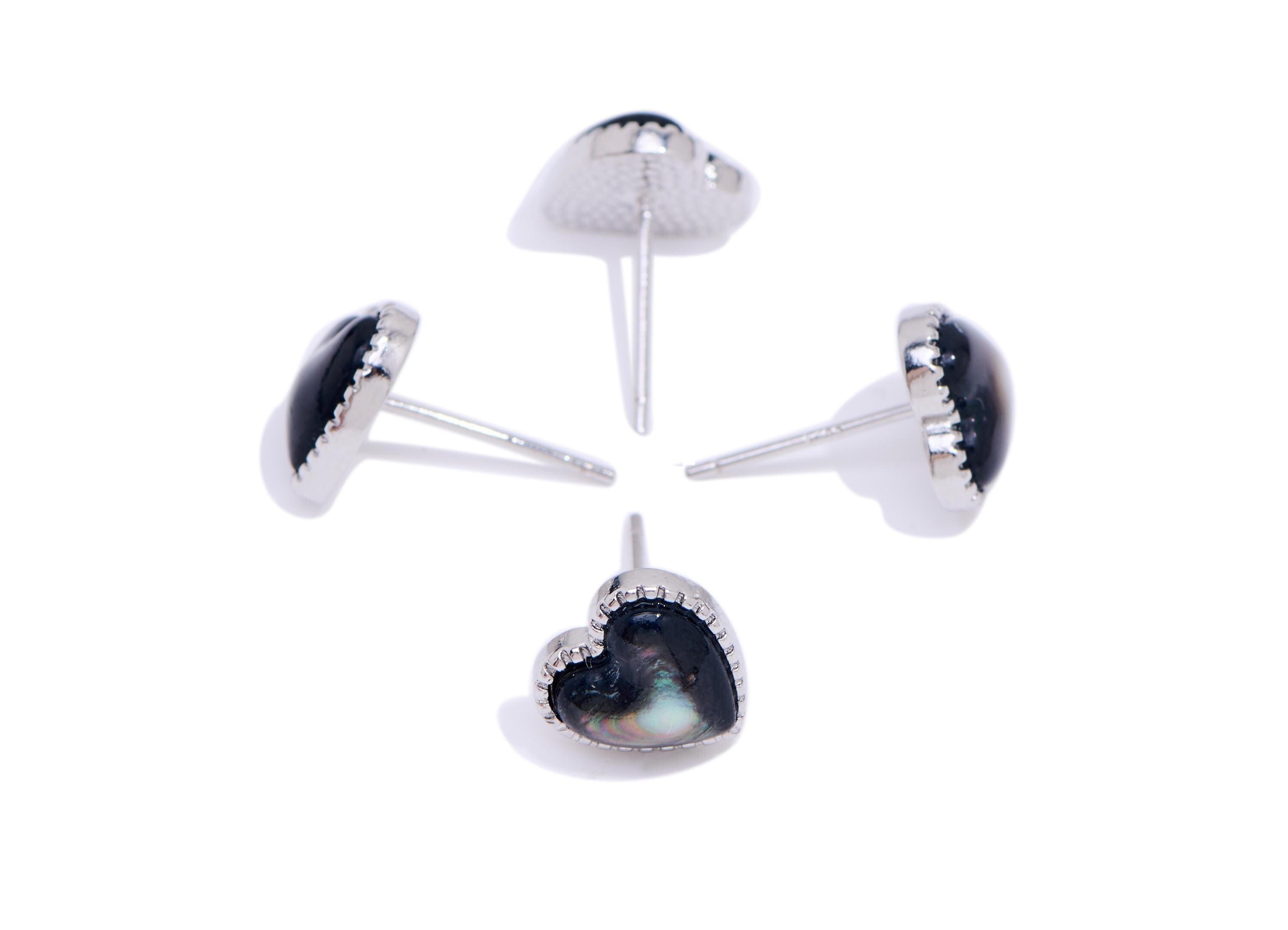 Sea Shell Heart Earring Stud - Brass Gemstone Earring Post - Vintage Looking Everyday Wear Jewelry Making - White K Plated - 9x9x3mm -NS2577 - DOMEDBAZAAR