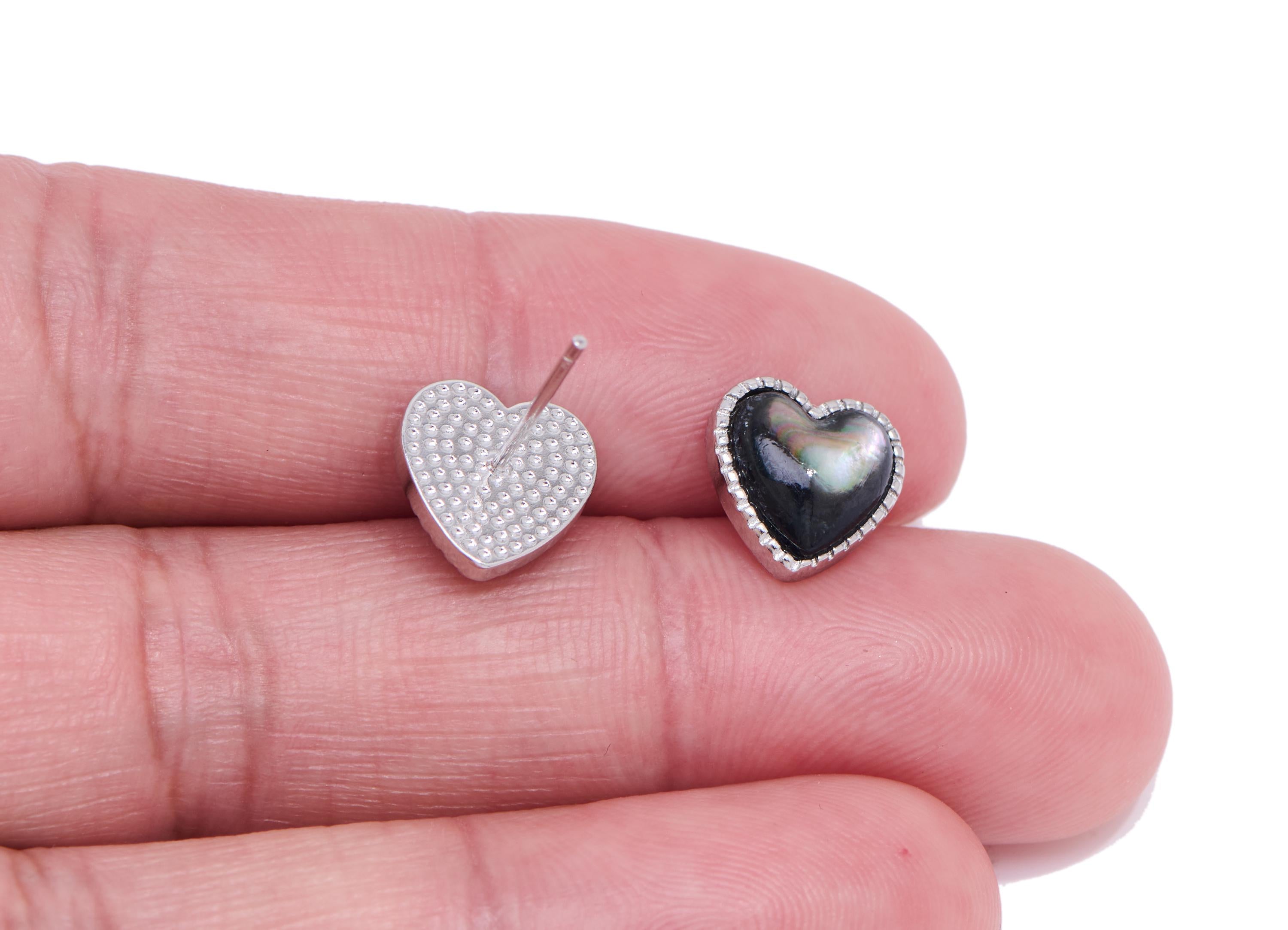 Sea Shell Heart Earring Stud - Brass Gemstone Earring Post - Vintage Looking Everyday Wear Jewelry Making - White K Plated - 9x9x3mm -NS2577 - DOMEDBAZAAR