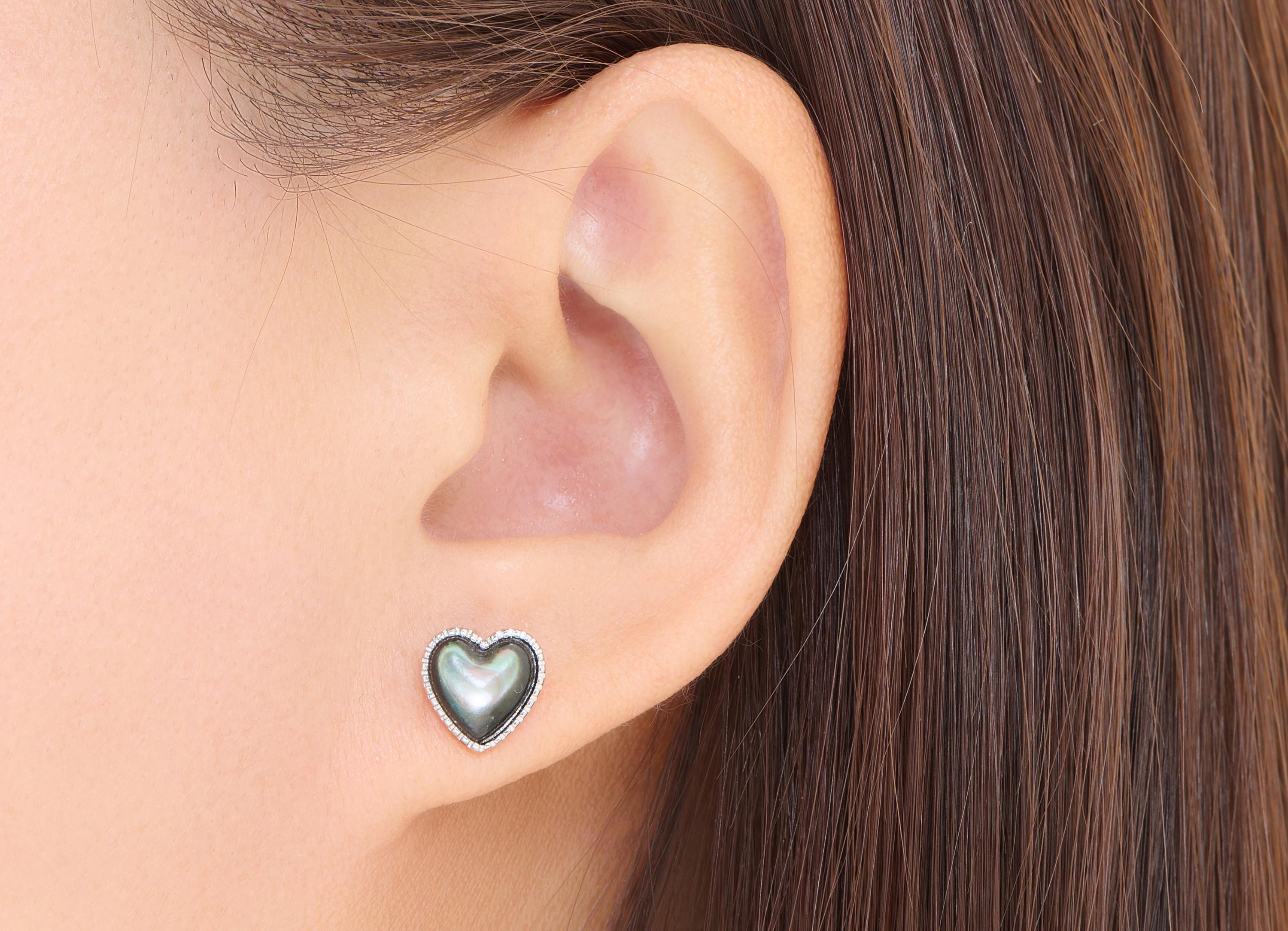 Sea Shell Heart Earring Stud - Brass Gemstone Earring Post - Vintage Looking Everyday Wear Jewelry Making - White K Plated - 9x9x3mm -NS2577 - DOMEDBAZAAR