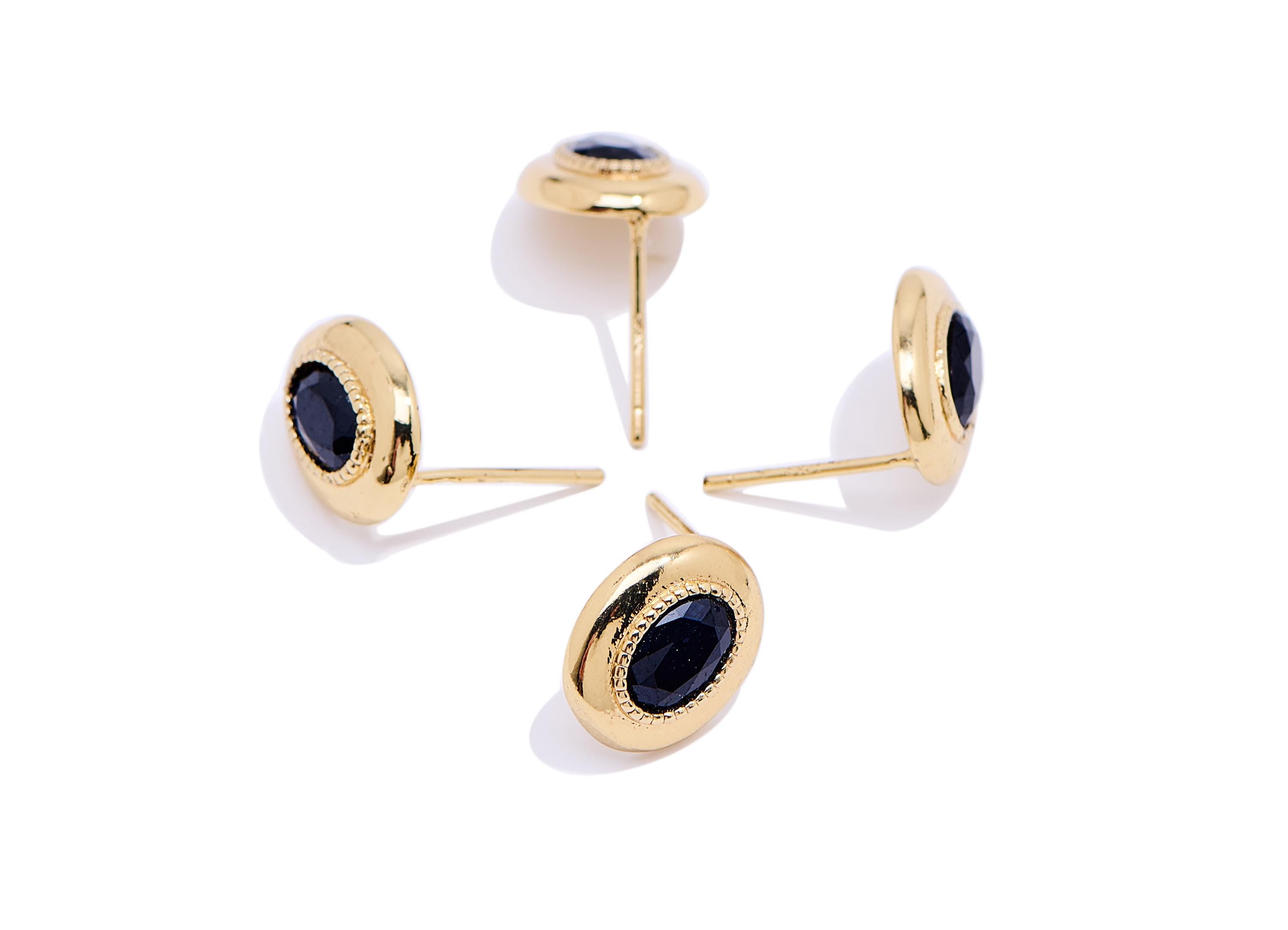Brass Oval Earring Stud - Gold Black Spinel Gemstone Earring Post - Vintage Everyday Wear Jewelry - Gold 24K Plated - 11.17x9x2.82mm -NS2602 - DOMEDBAZAAR