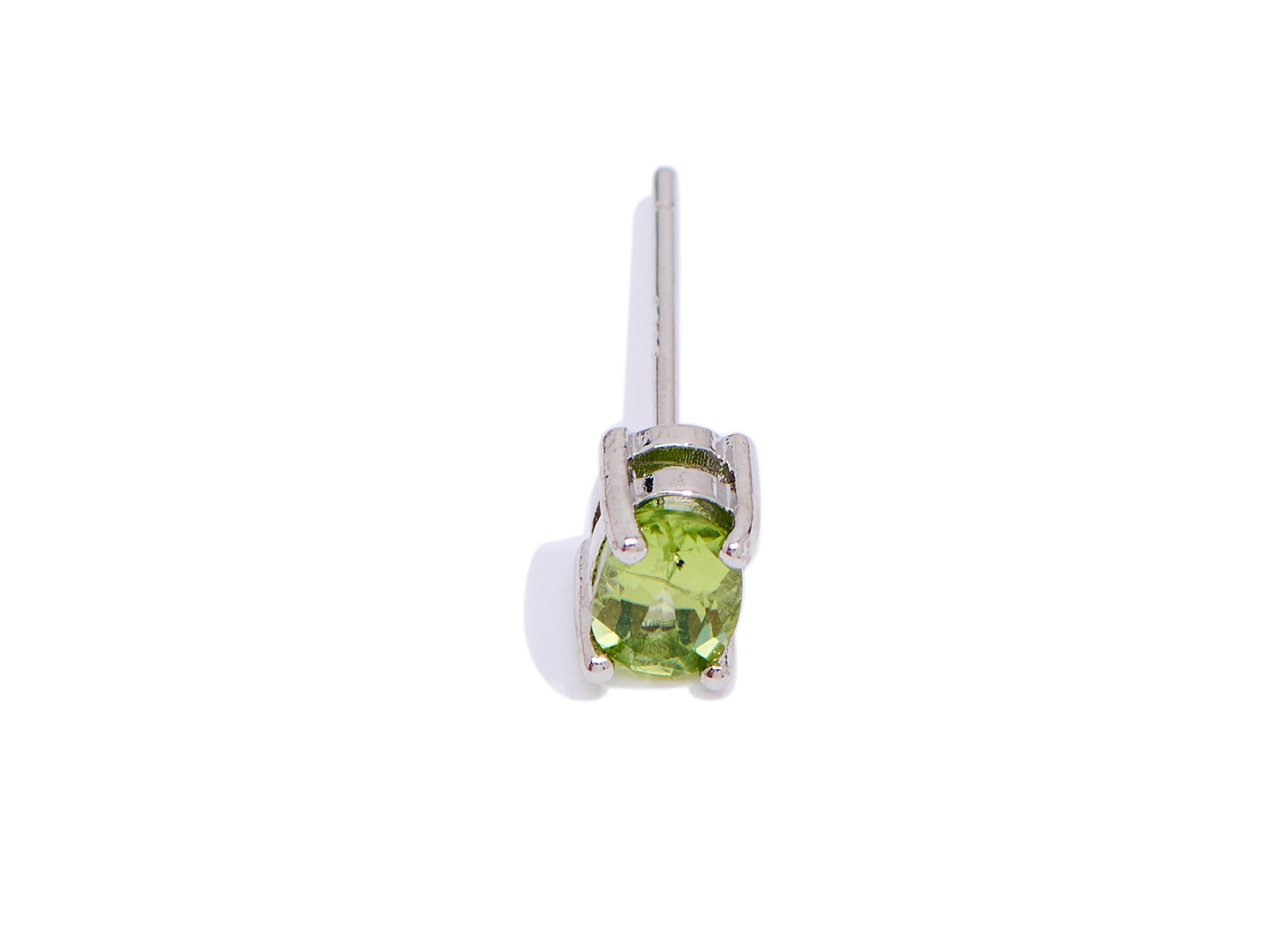 Olivine Oval Earring Stud - Brass Natural Stone Sparking Post - Dainty Everyday Wear Jewelry Making - White K Plated - 6x4x4.26mm - NS2608 - DOMEDBAZAAR