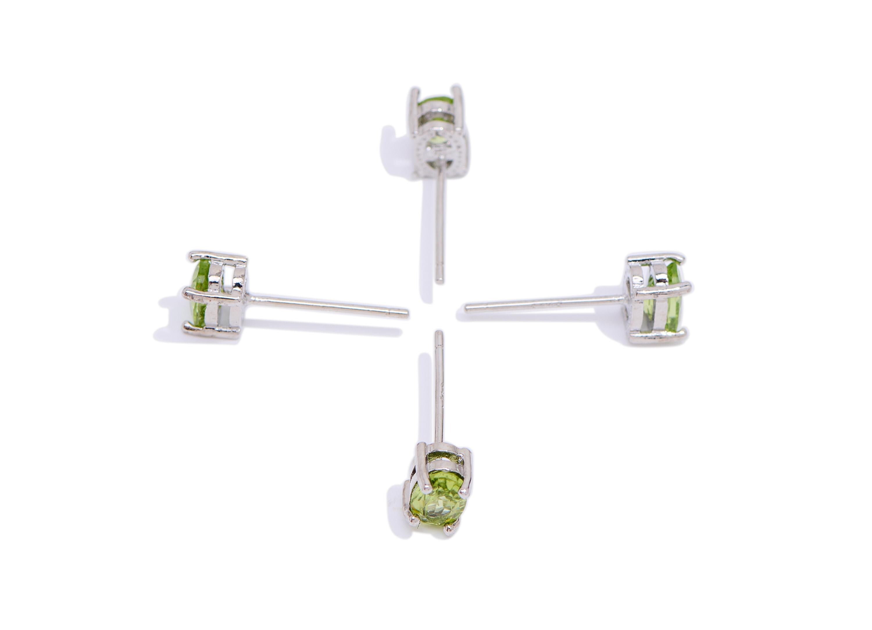 Olivine Oval Earring Stud - Brass Natural Stone Sparking Post - Dainty Everyday Wear Jewelry Making - White K Plated - 6x4x4.26mm - NS2608 - DOMEDBAZAAR