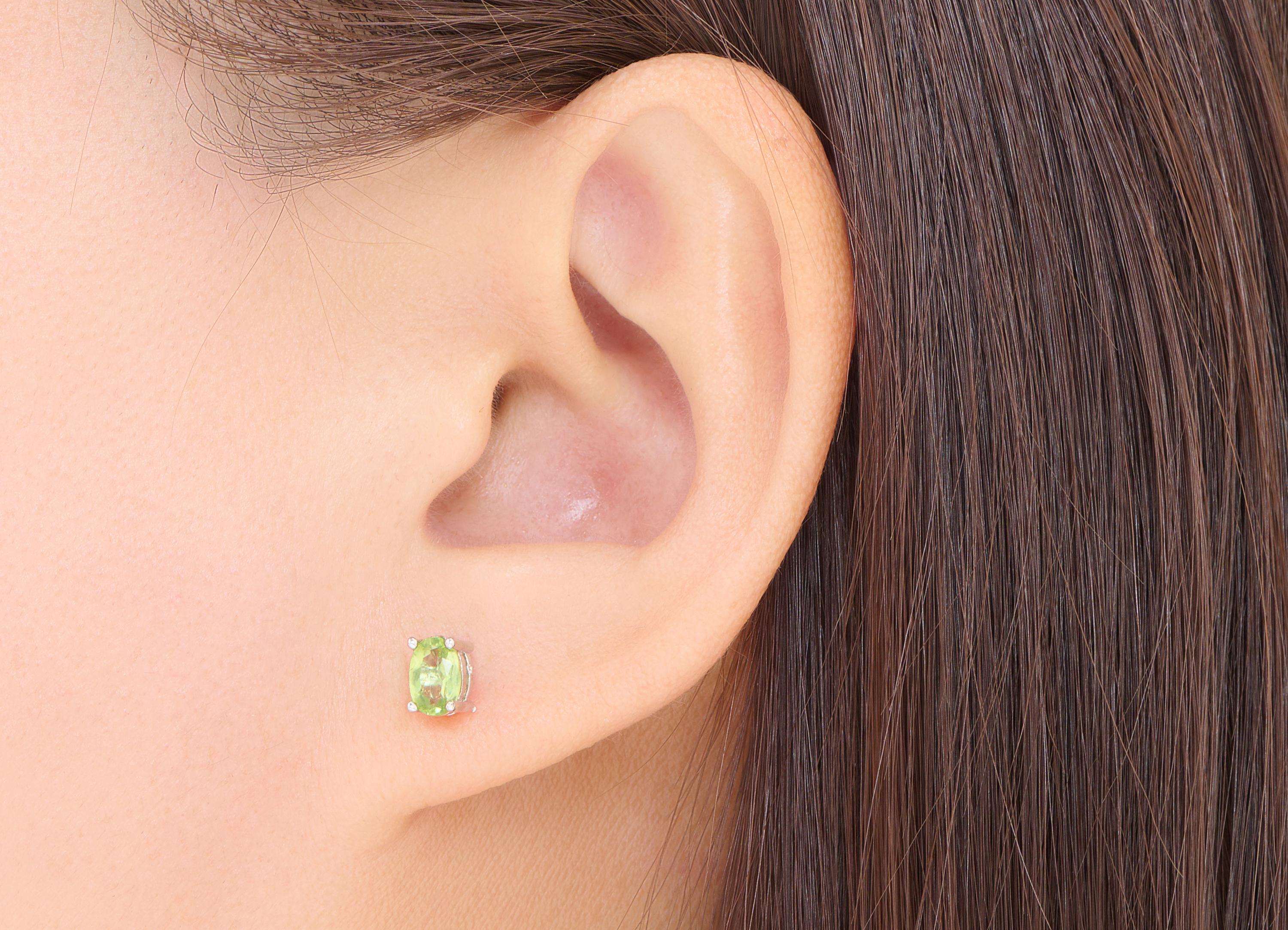 Olivine Oval Earring Stud - Brass Natural Stone Sparking Post - Dainty Everyday Wear Jewelry Making - White K Plated - 6x4x4.26mm - NS2608 - DOMEDBAZAAR