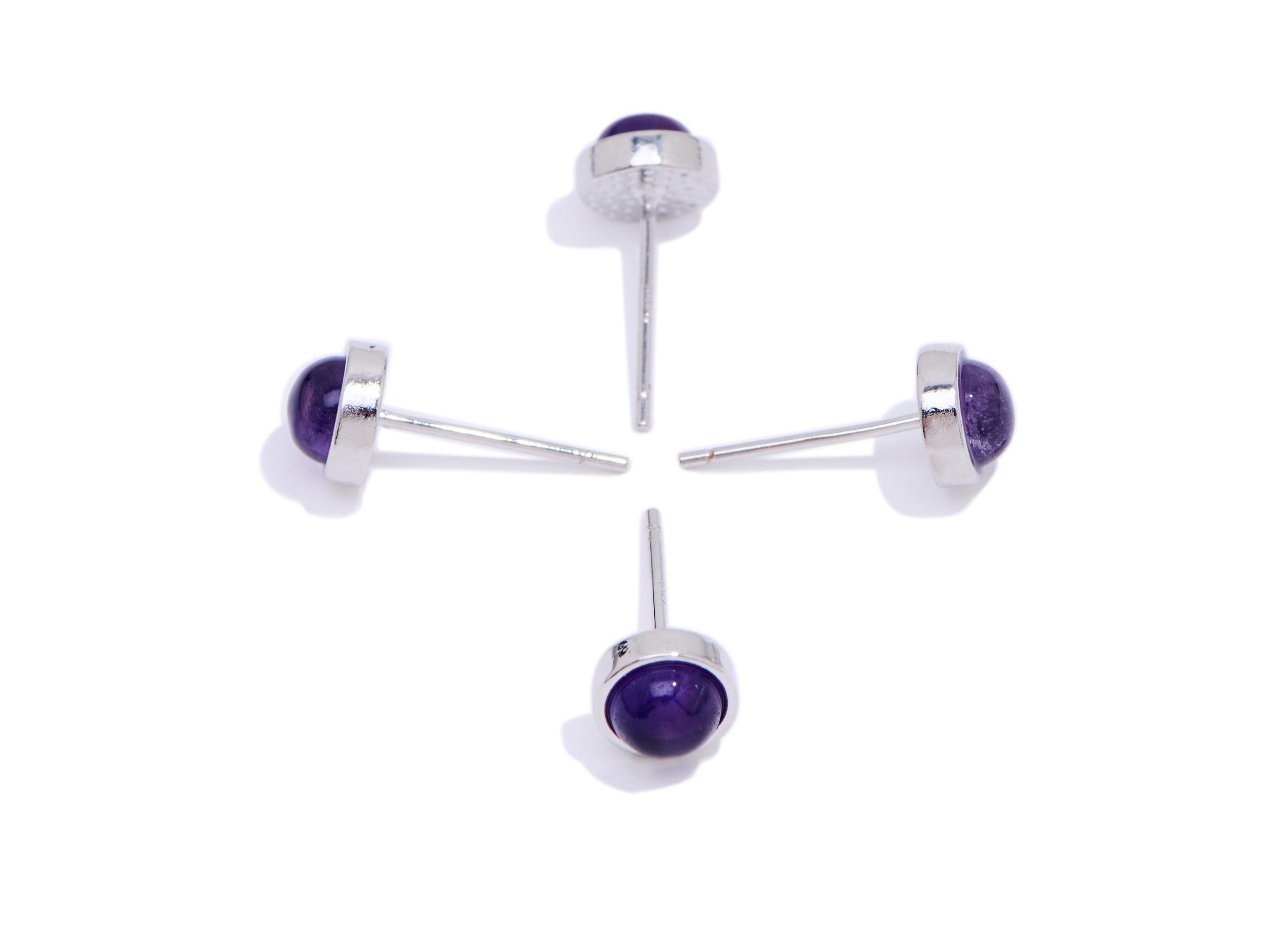 Amethyst Round Earring Stud - Brass Stone Minimalist Earring Post - Everyday Wear Jewelry Making - White K Plated - 6x6x4.21mm - NS2649 - DOMEDBAZAAR