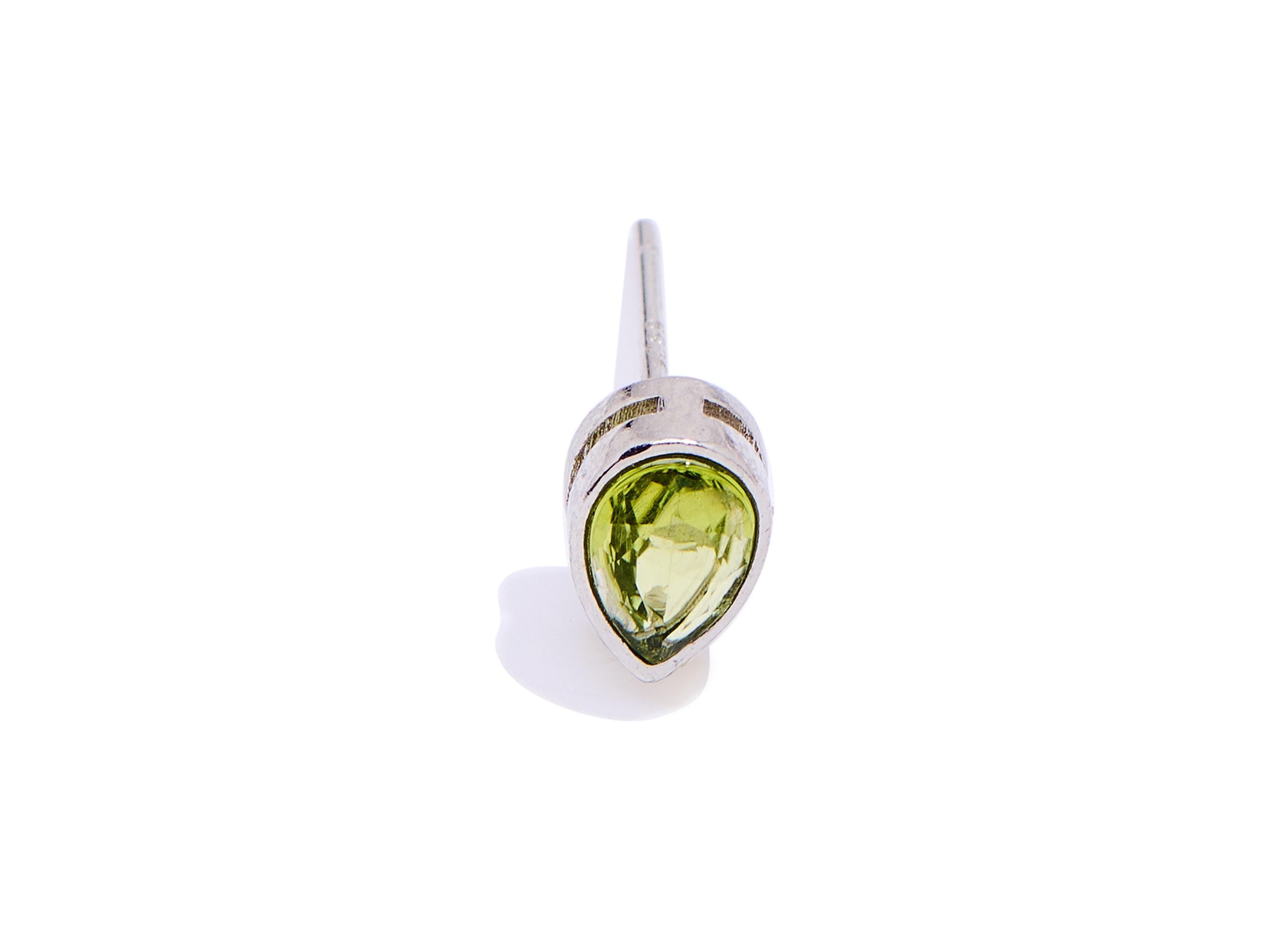 Olivine Brass Teardrop Studs - Drop Natural Stone Post - Minimalist Jewelry - Silver Stud - White K Plated Brass - 7.7x5.2x3.92mm - NS2591 - DOMEDBAZAAR
