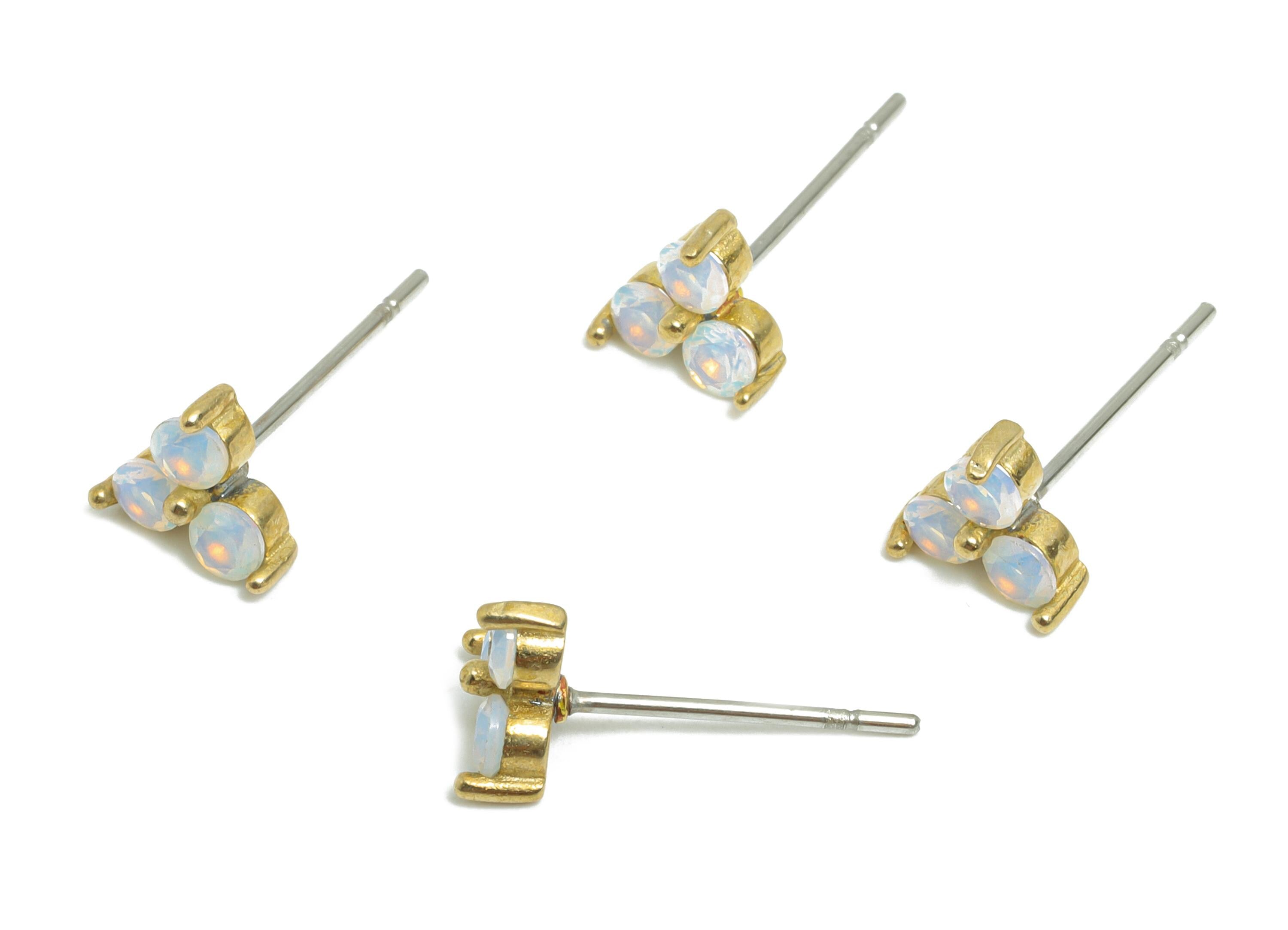 Opal Cluster Earring - Raw Brass Boho Chic Earring - Dainty Gem Minimalist Earring Stud - Shimmering Opal Jewelry - 6.41x6.41x3mm - PP11028 - DOMEDBAZAAR