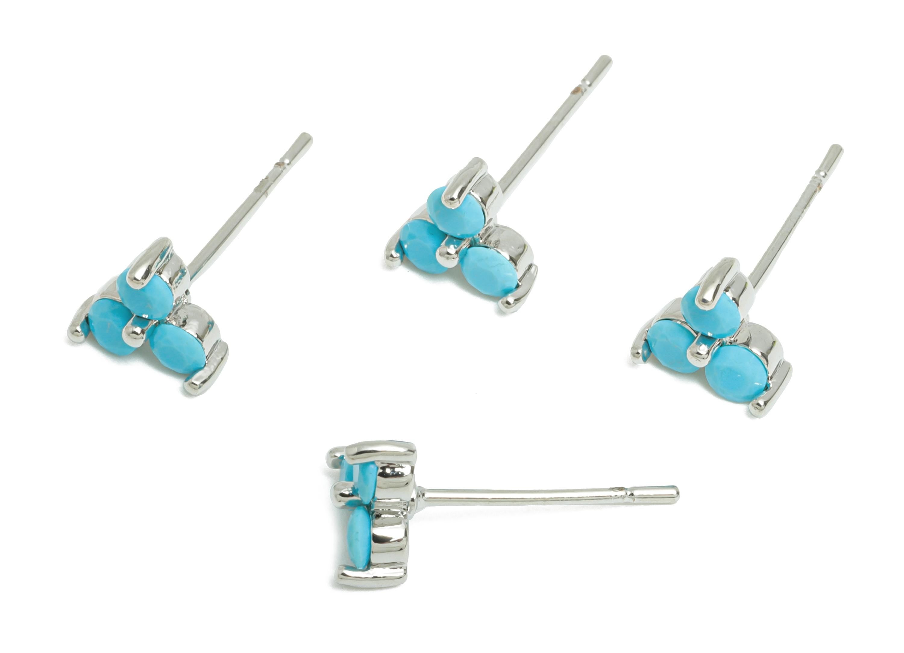 Triangle Tiny Earring - Brass Artisan Boho Chic Earring - Dainty Gem Minimalist Earring Stud - 18K Real White Gold Plated -6x6x3mm-RGP10367 - DOMEDBAZAAR