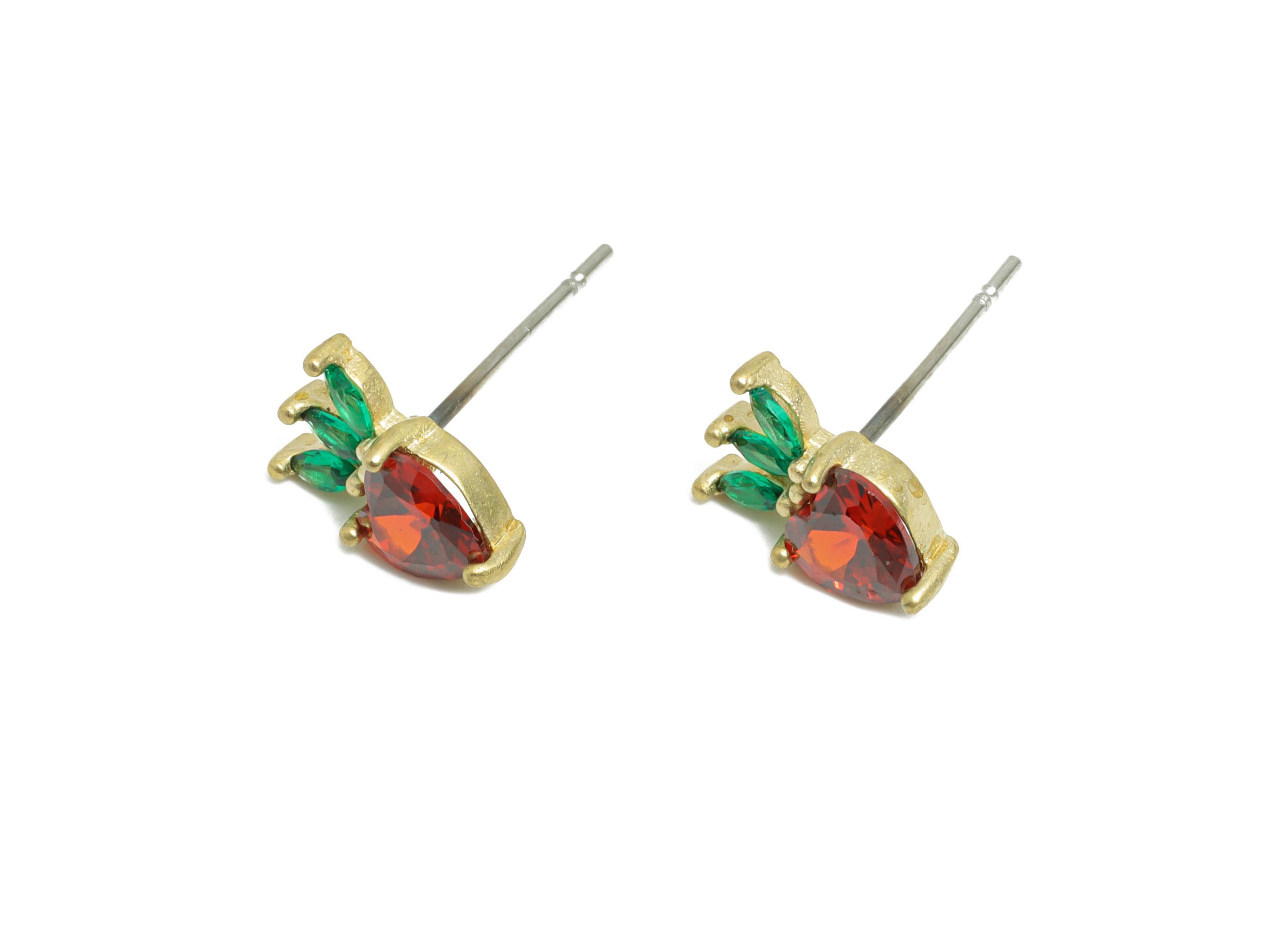 Strawberry Earring Stud - Raw Brass Cubic Zircon Gemstone Earring - Modern Shimmering Earring Stud - Marquise Earring Stud - 9x6x3mm-PP11029 - DOMEDBAZAAR