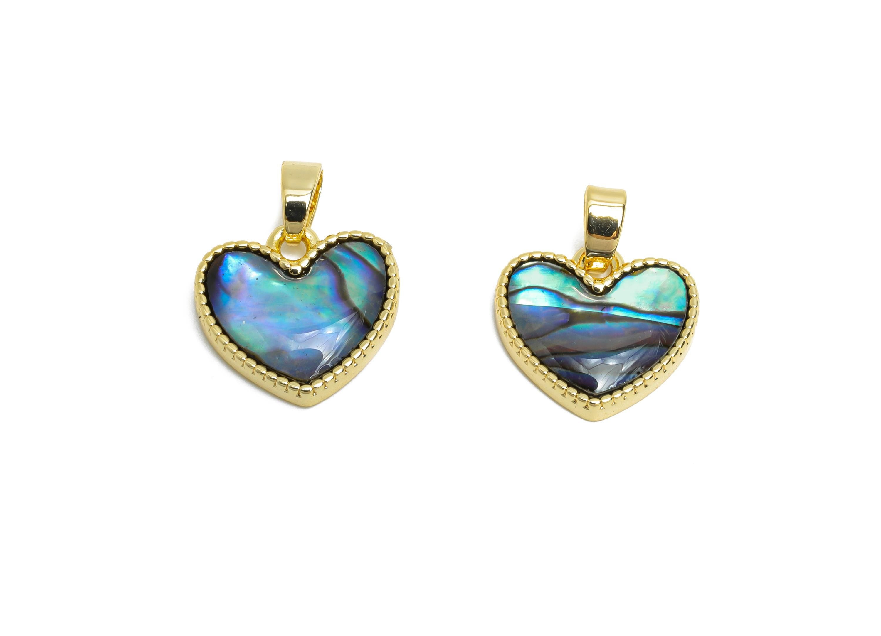 Brass Heart Earring Charm - Gold Abalone Shell Pendant for Necklace - Refined Love Heart Charm - 18K Gold-Plated - 16.7x13.2x2.7mm -RGP9538 - DOMEDBAZAAR