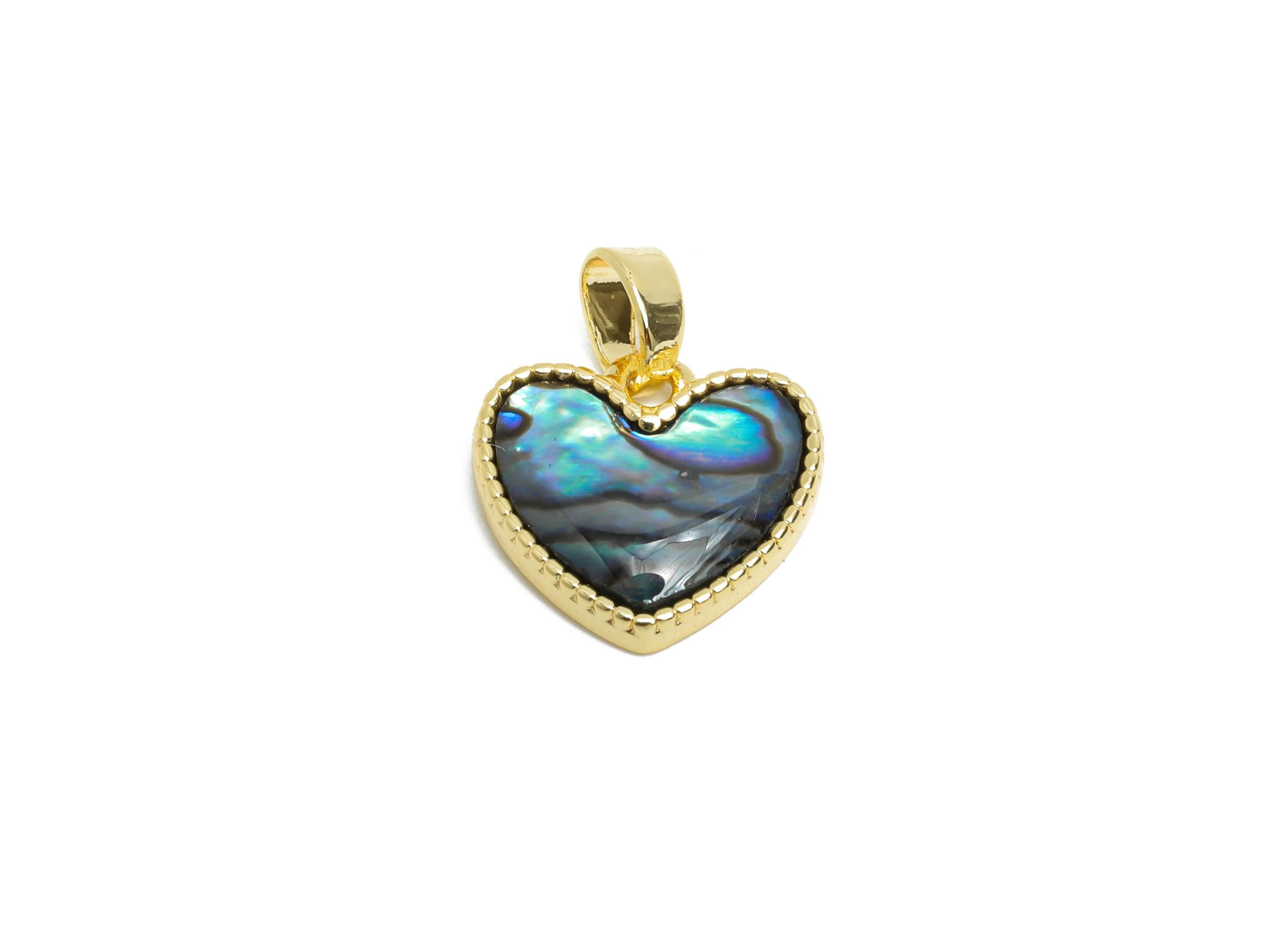 Brass Heart Earring Charm - Gold Abalone Shell Pendant for Necklace - Refined Love Heart Charm - 18K Gold-Plated - 16.7x13.2x2.7mm -RGP9538 - DOMEDBAZAAR
