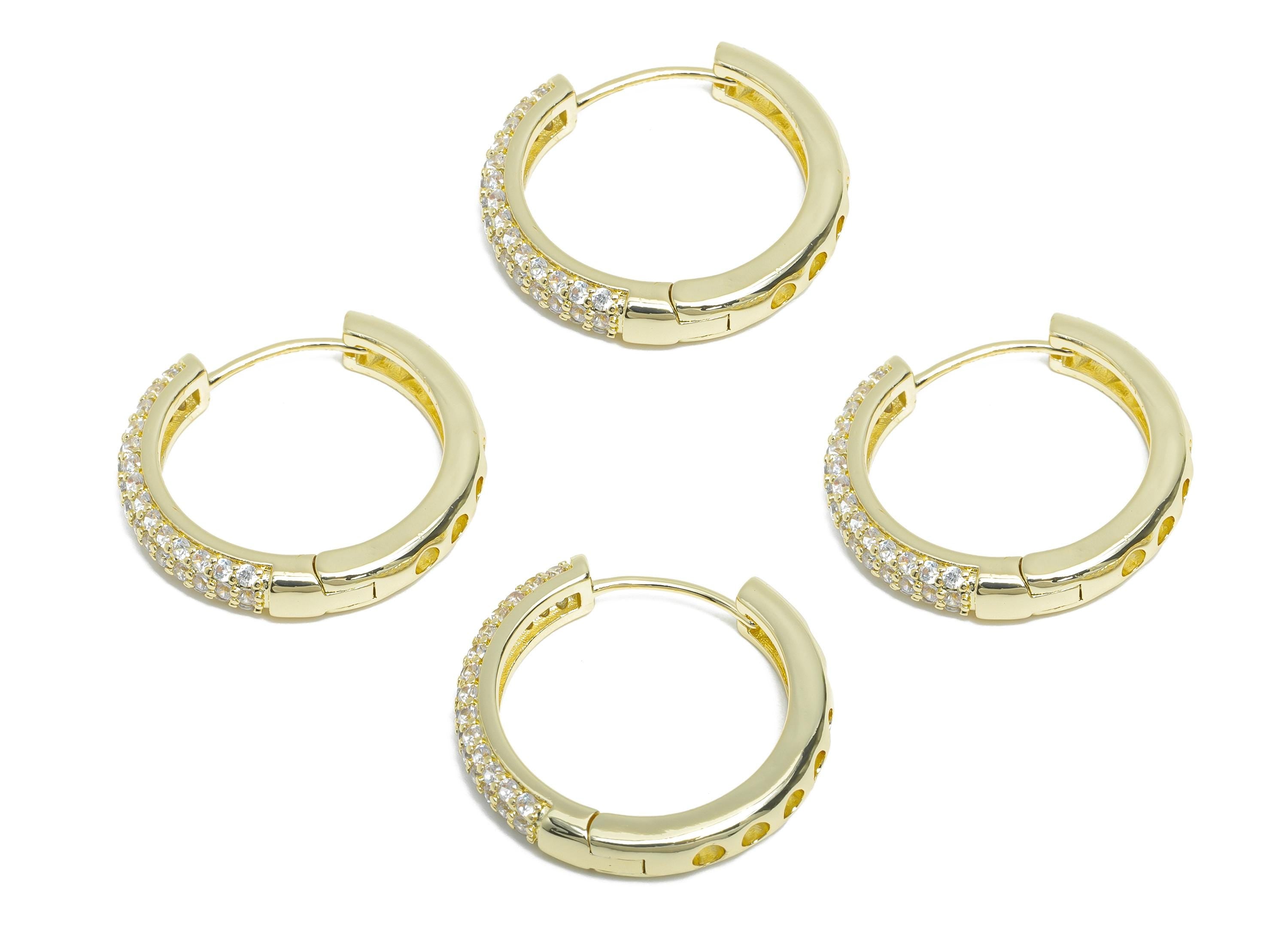 Brass Round Hoop Earring - Gold Thick Hoop Earrings with Zircon - Huggie Hoop Earring - 18K Real Gold Plated - 24.2x24.2x1.4mm - RGP9565-14 - DOMEDBAZAAR