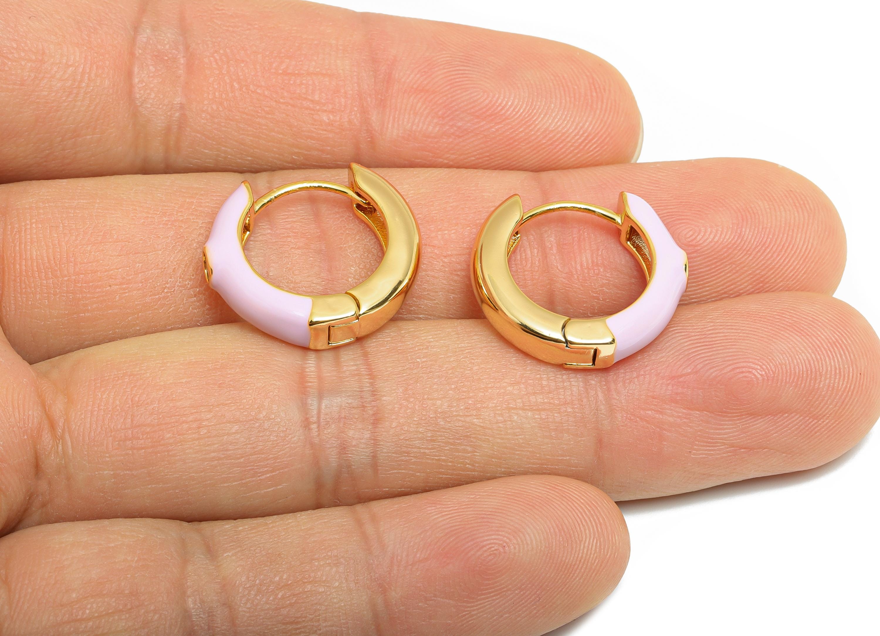 Gold Hoop Earring - Brass Vibrant Purple Enamel Hoop Clasp - Bright Gold Enamel Huggie Hoop - 18K Real Gold Plated - 19x18x4mm - RGP10378B - DOMEDBAZAAR