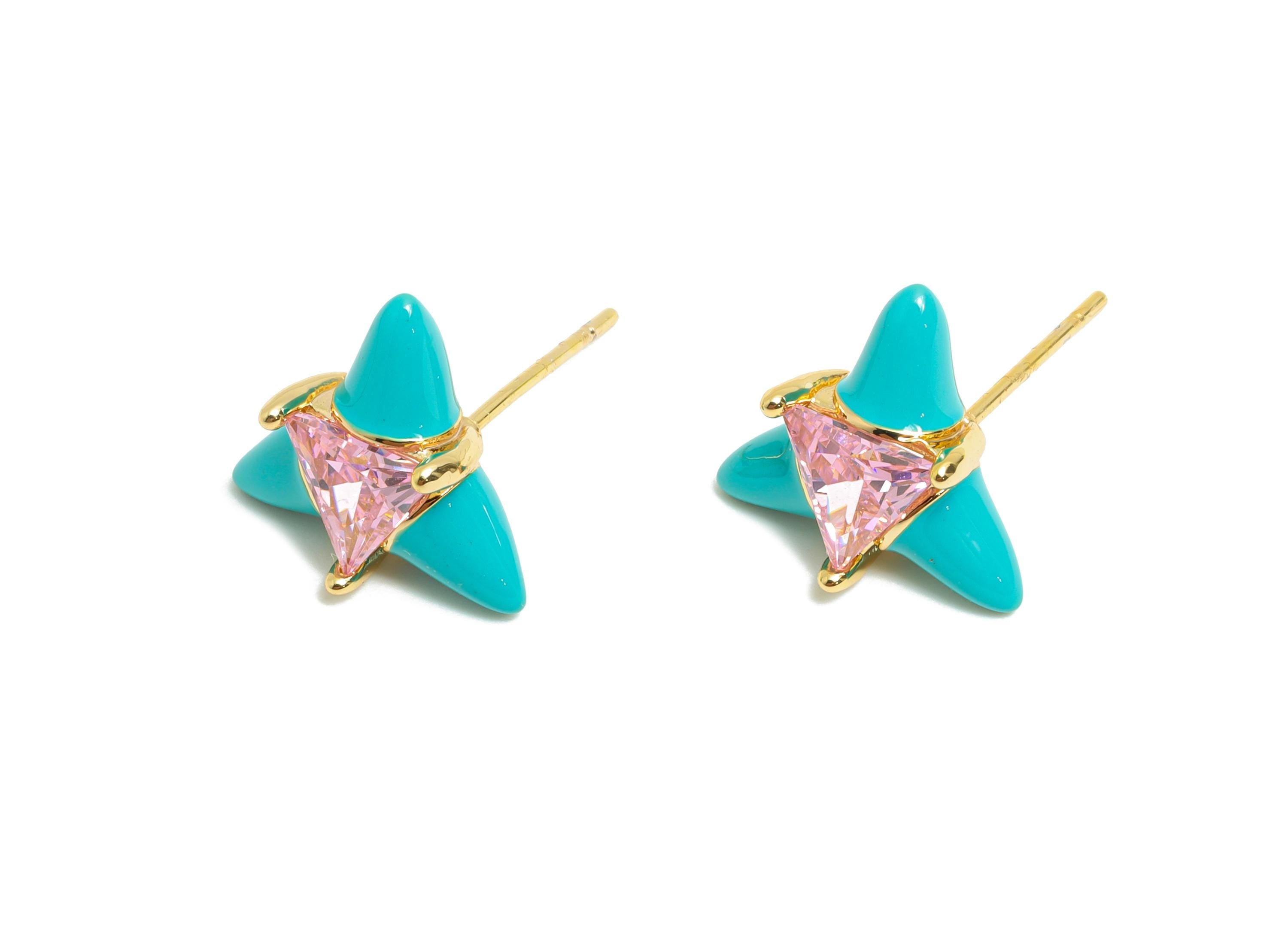 Chic Triangle Stud Earring - Brass Enamel Bold Geometric Earring - Vibrant Cubic Zircon Jewelry - 18k Real Gold Plated - 12x12x5mm-RGP10389A - DOMEDBAZAAR