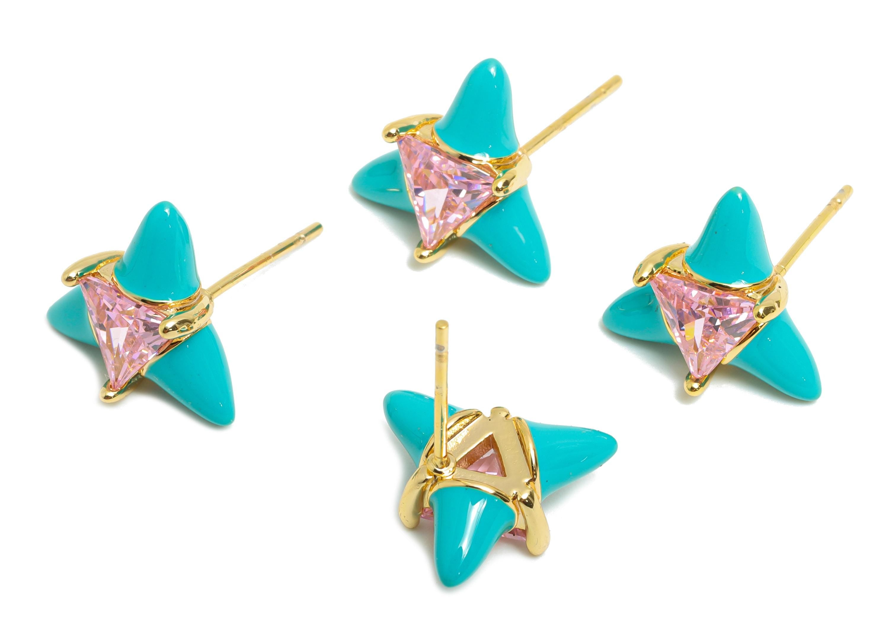 Chic Triangle Stud Earring - Brass Enamel Bold Geometric Earring - Vibrant Cubic Zircon Jewelry - 18k Real Gold Plated - 12x12x5mm-RGP10389A - DOMEDBAZAAR