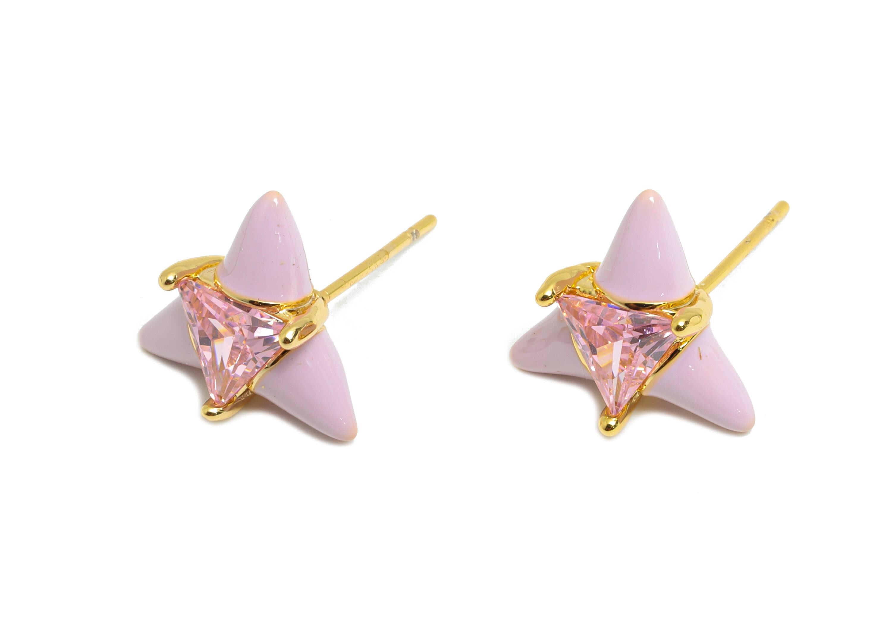 Chic Triangle Stud Earring - Brass Purple Enamel Bold Earring - Vibrant Cubic Zircon Jewelry - 18k Real Gold Plated - 12x12x5mm - RGP10389C - DOMEDBAZAAR