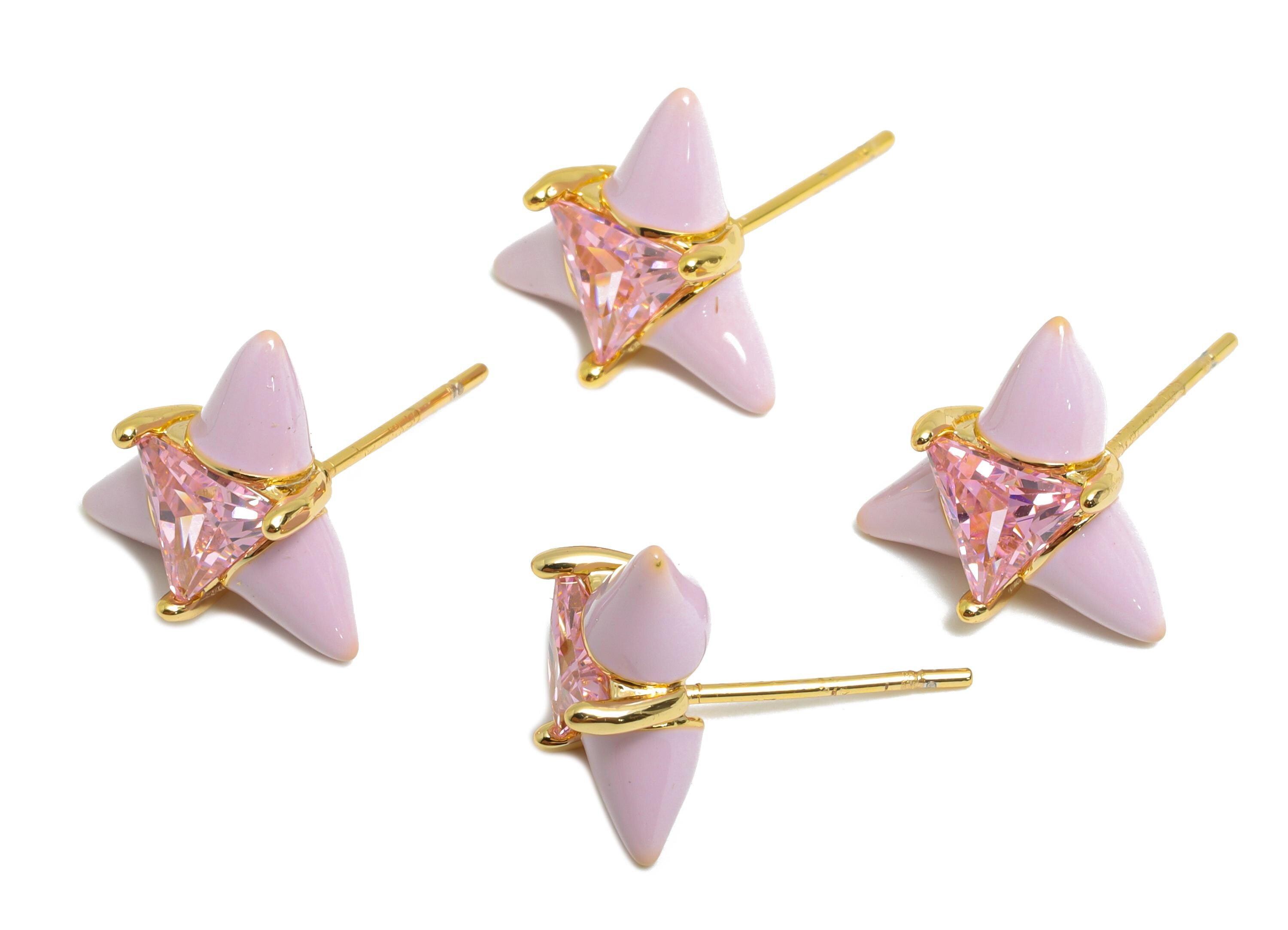 Chic Triangle Stud Earring - Brass Purple Enamel Bold Earring - Vibrant Cubic Zircon Jewelry - 18k Real Gold Plated - 12x12x5mm - RGP10389C - DOMEDBAZAAR