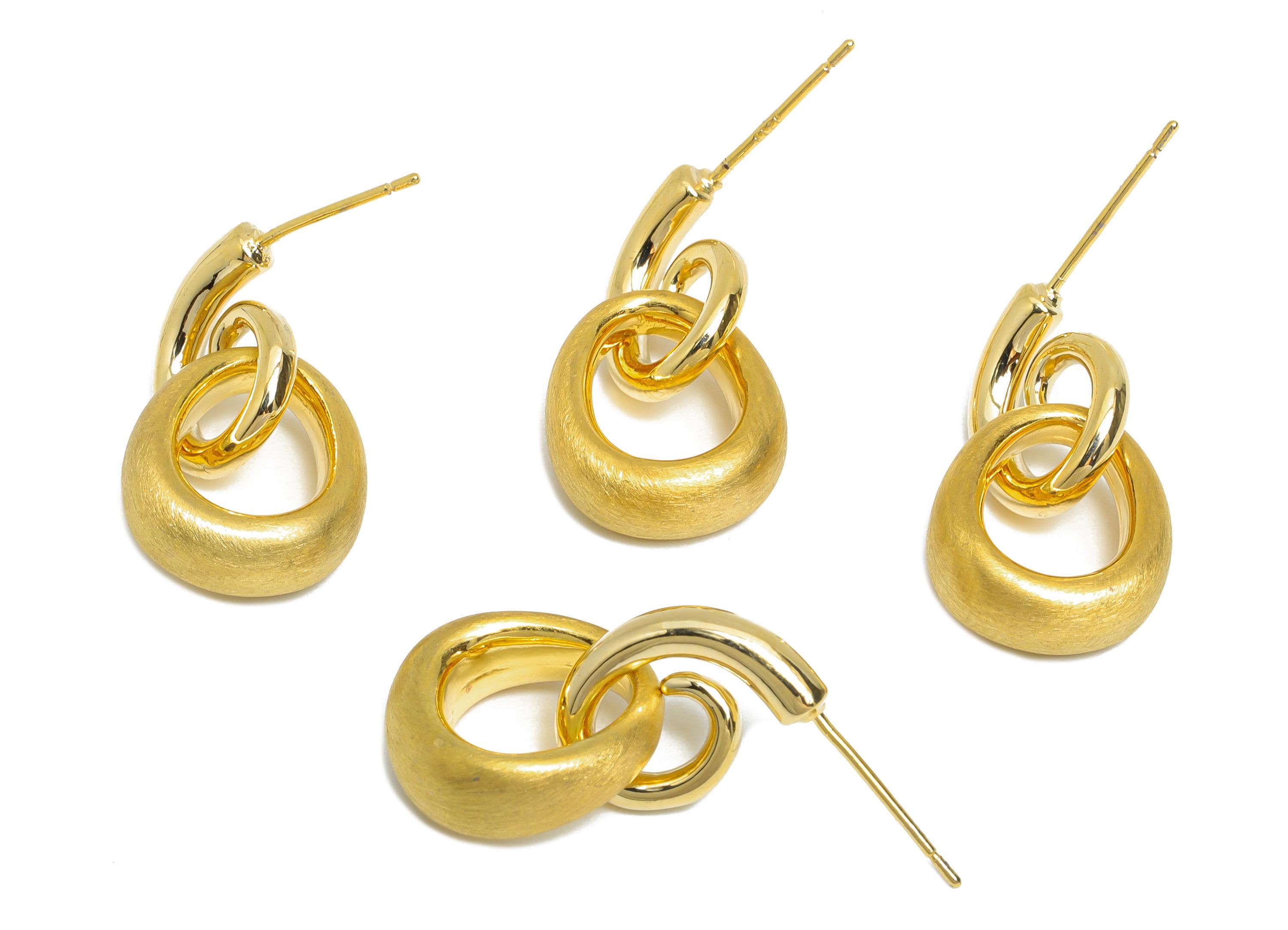 Brass Drop Dangle Earring - Gold Curved Spiral Earring Post - Geometric Hanging Earring Post - 18K Gold Plated - 23.55x13.27x0.73mm -RGP9583 - DOMEDBAZAAR