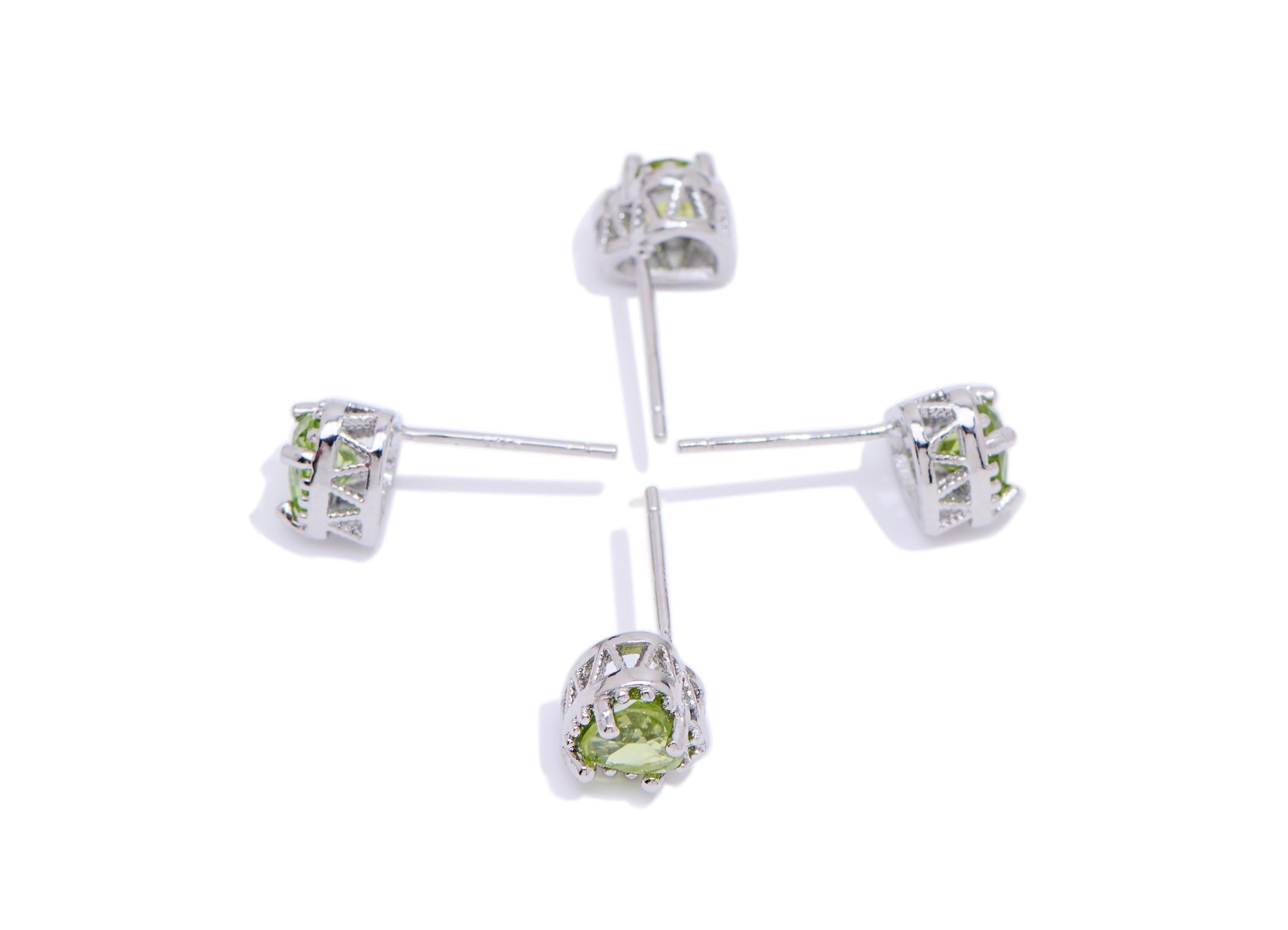 Olivine Heart Earring Stud - Brass Stone Sparking Green Earring Post - Everyday Wear Jewelry Making - White K Plated - 6x7x5.9mm - NS2613 - DOMEDBAZAAR