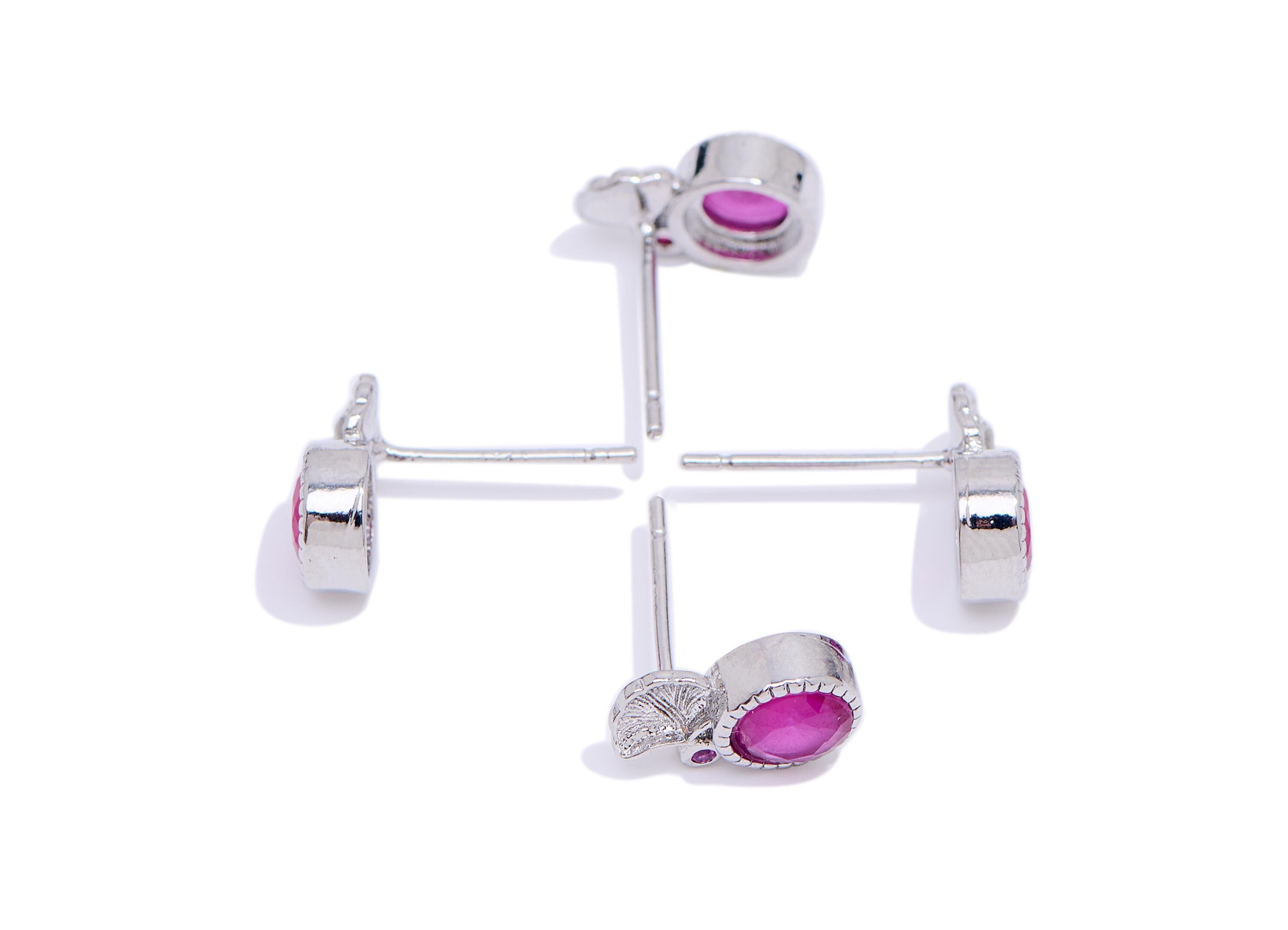 Ruby Brass Gingko Earring Stud - Brass Leaf Ruby Stone Earring Post - Everyday Wear Jewelry Making - White K Plated - 10.87x6x3mm - NS2625 - DOMEDBAZAAR