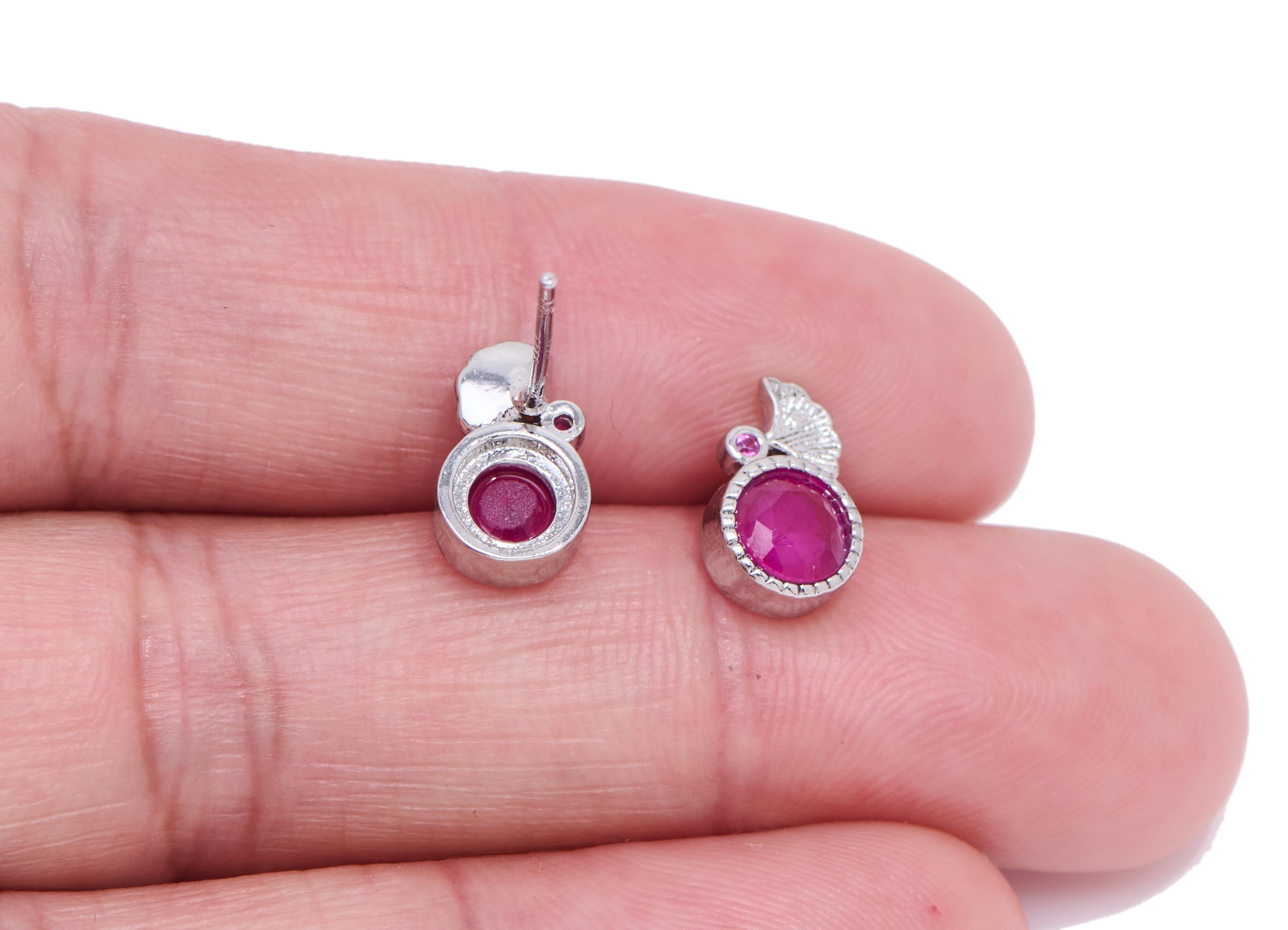 Ruby Brass Gingko Earring Stud - Brass Leaf Ruby Stone Earring Post - Everyday Wear Jewelry Making - White K Plated - 10.87x6x3mm - NS2625 - DOMEDBAZAAR