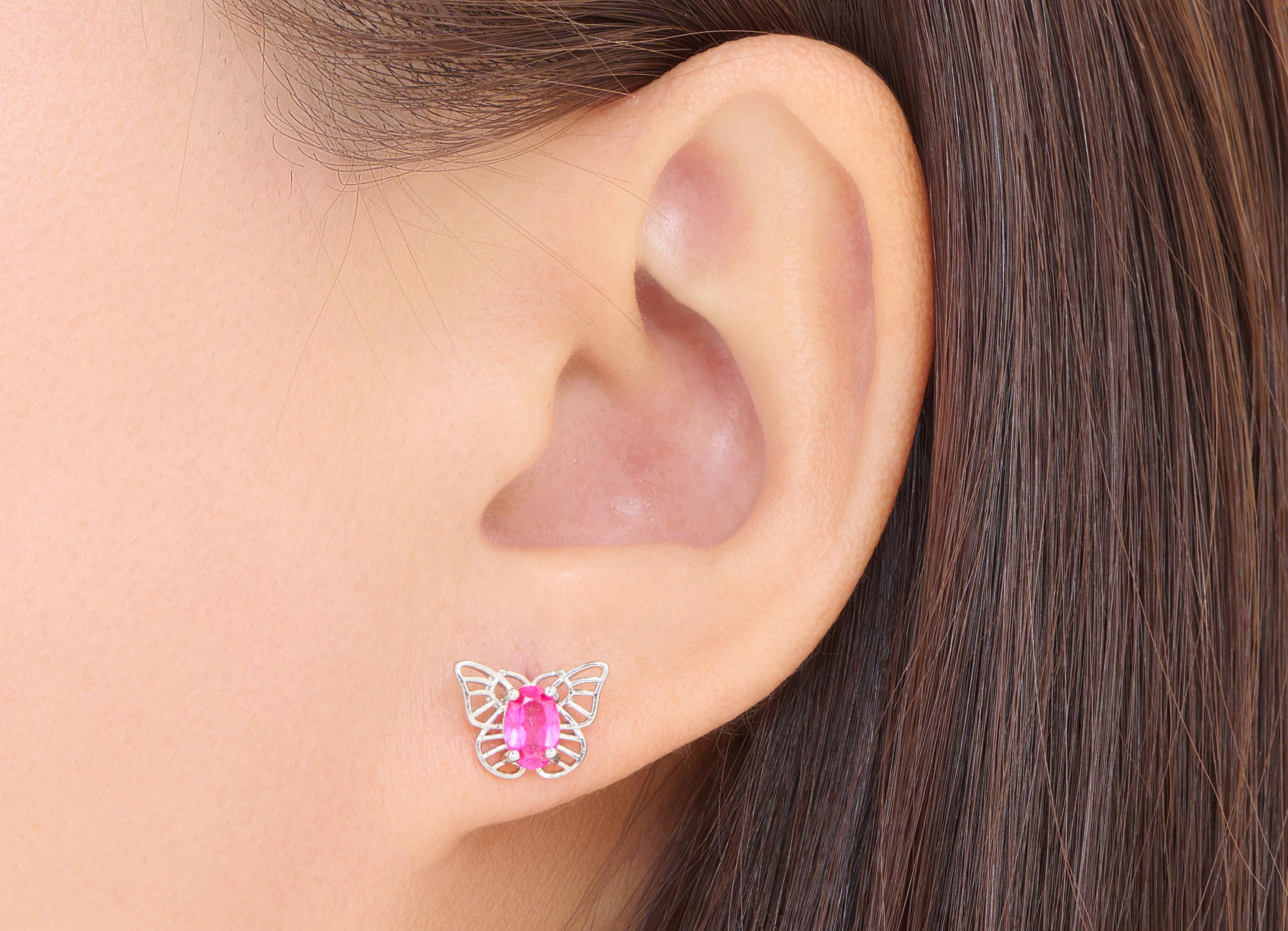 Topaz Brass Butterfly Earring Stud - Brass Oval Stone Earring Post - Dainty Jewelry Making - White K Plated - 11.34x8.75x3.91mm - NS2623 - DOMEDBAZAAR