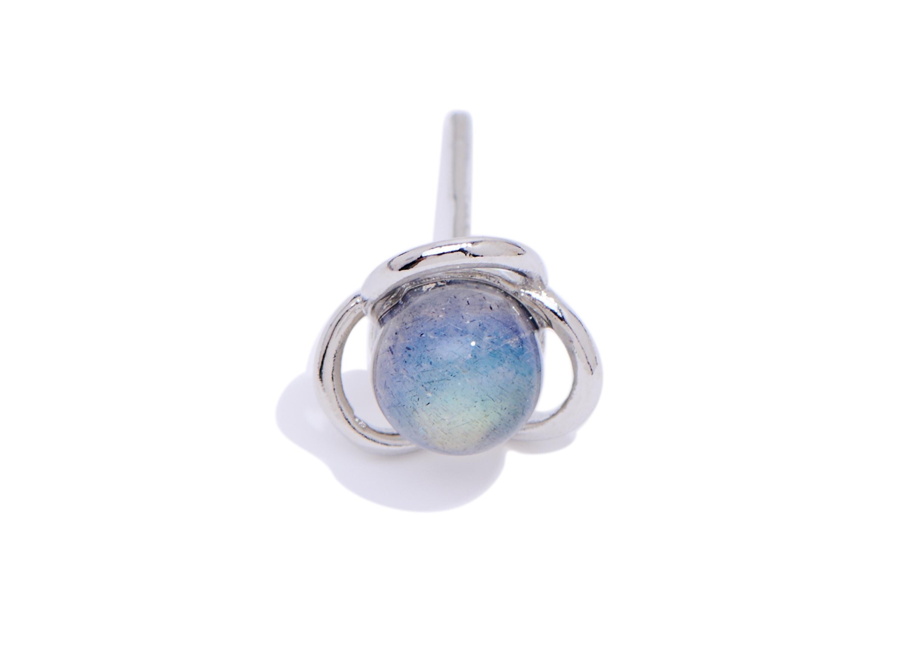 Moonstone Stone Earring Stud - Brass Round Gemstone Earring Post - Everyday Wear Jewelry Making - White K Plated - 8x8x6.51mm - NS2643 - DOMEDBAZAAR