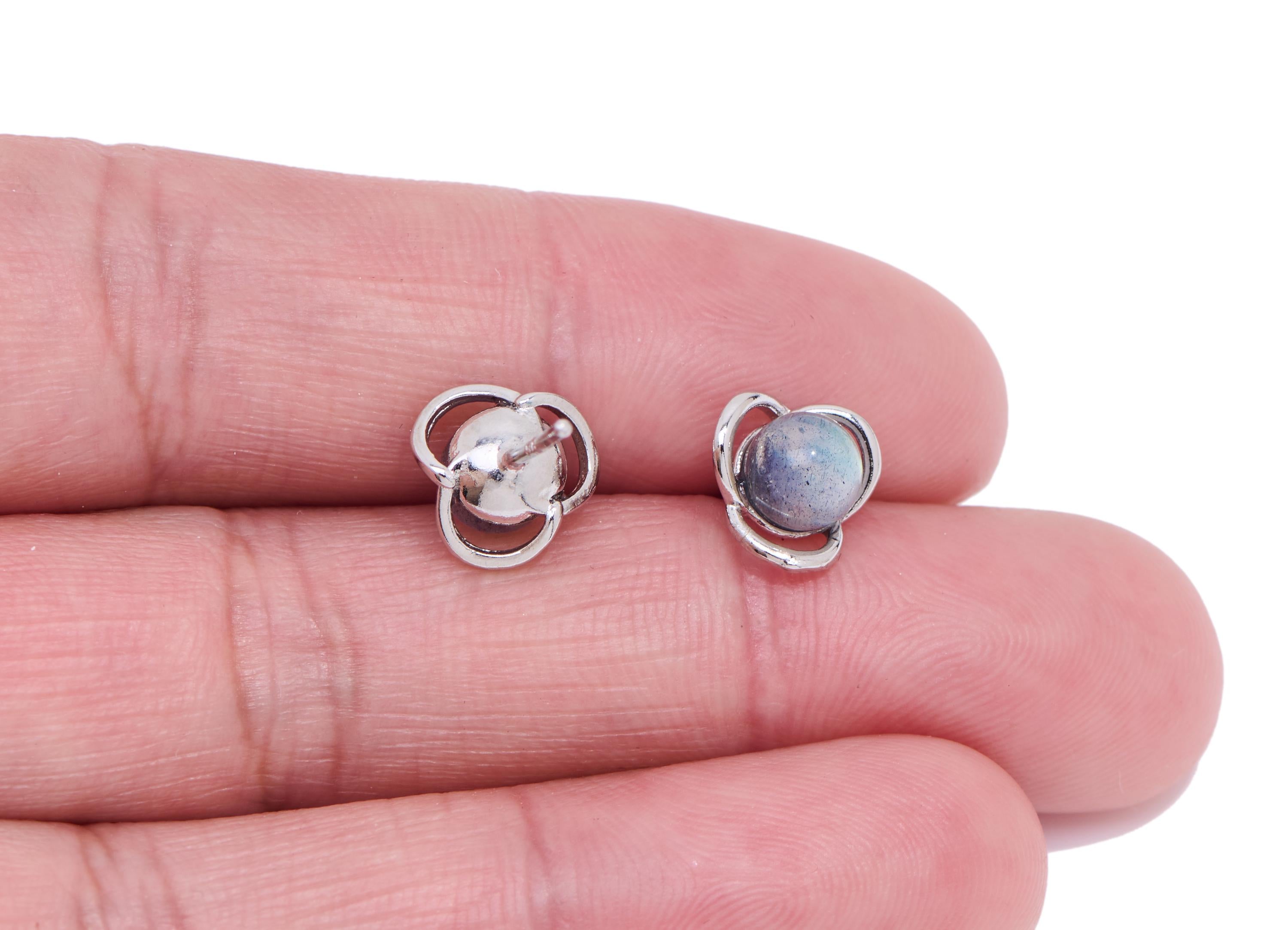 Moonstone Stone Earring Stud - Brass Round Gemstone Earring Post - Everyday Wear Jewelry Making - White K Plated - 8x8x6.51mm - NS2643 - DOMEDBAZAAR