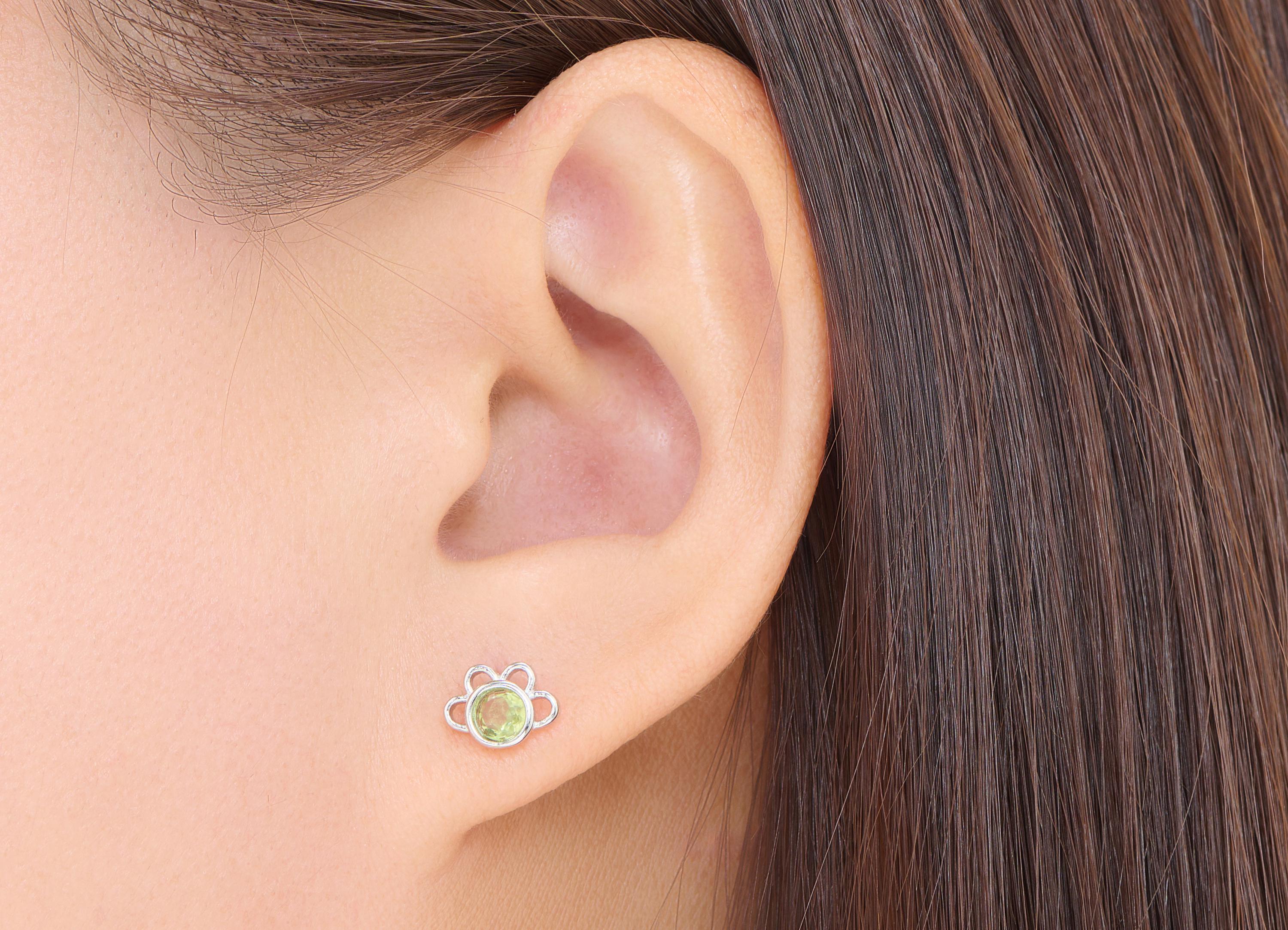 Olivine Stone Petal Earring Studs - Brass Natural Stone Floral Posts - Jewelry Making - Silver Stud - White K Plated - 9x6.83x3mm - NS2617 - DOMEDBAZAAR