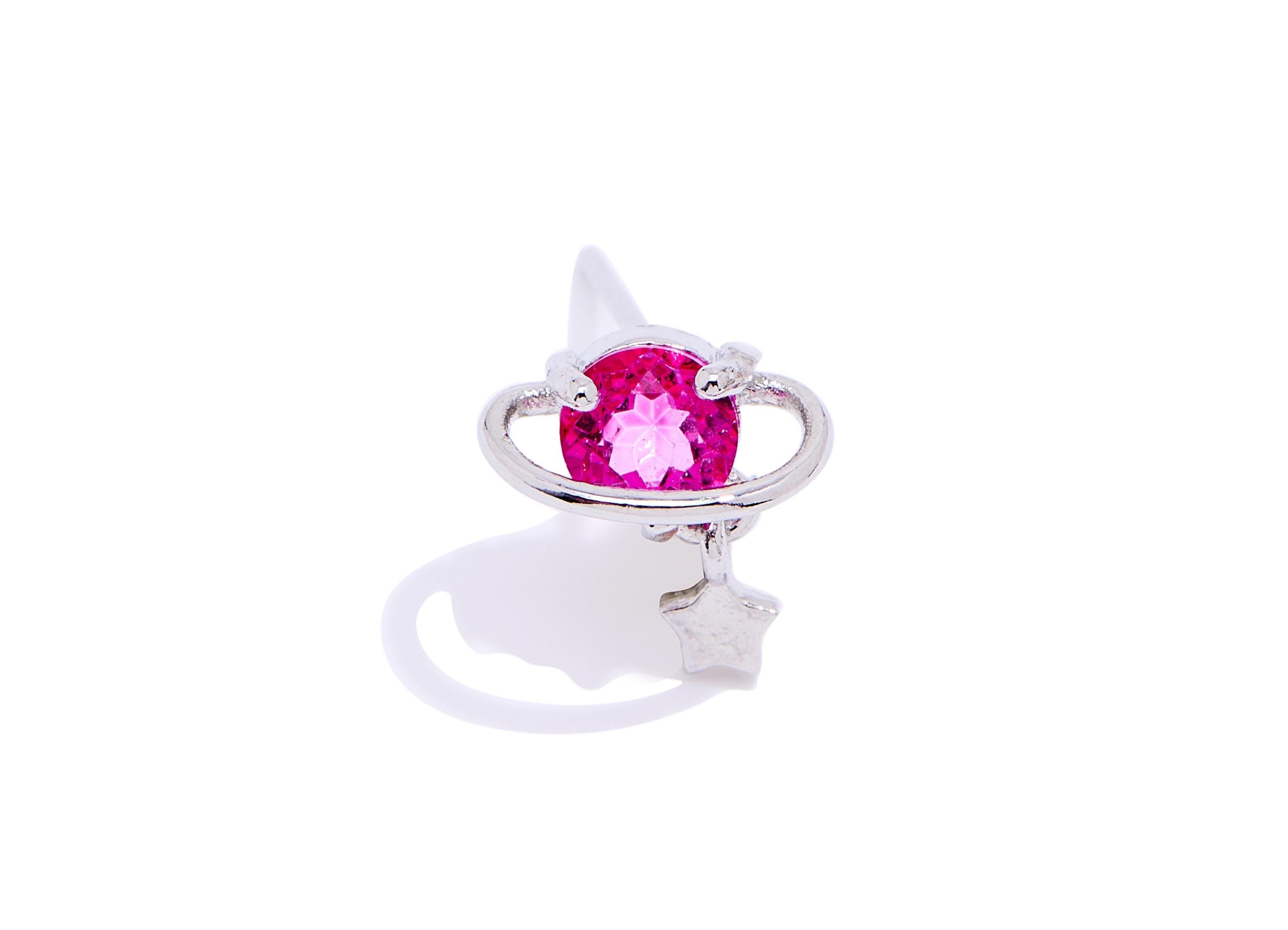 Topaz Brass Dangle Stud - Round Planet Gemstone Earring Post - Refined Jewelry Making - Silver Stud - White K Plated - 11x9.8x5mm - NS2622 - DOMEDBAZAAR