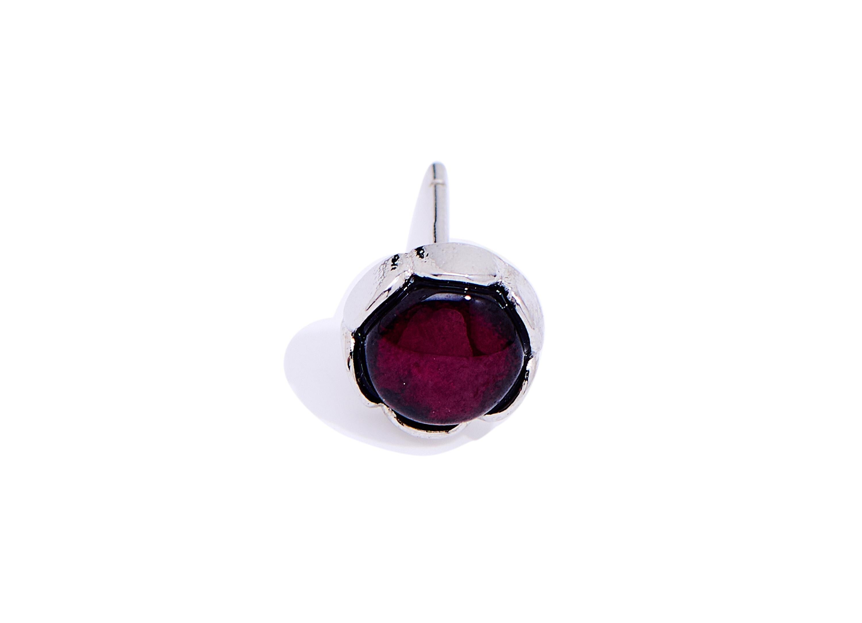 Garnet Brass Round Studs - Natural Gemstone Earring Post - Elegant Jewelry Making - Silver Stud - White K Plated - 7.56x7.56x3.25mm - NS2588 - DOMEDBAZAAR