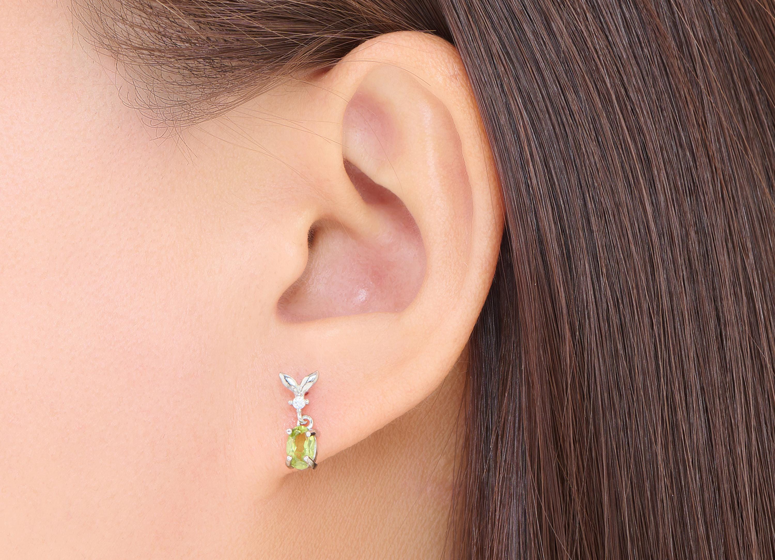 Olivine Whale Tail Earring Stud - Brass Zircon Sparking Dangle Earring Post - Dainty Jewelry Making - White K Plated - 10x8x3mm - NS2610 - DOMEDBAZAAR