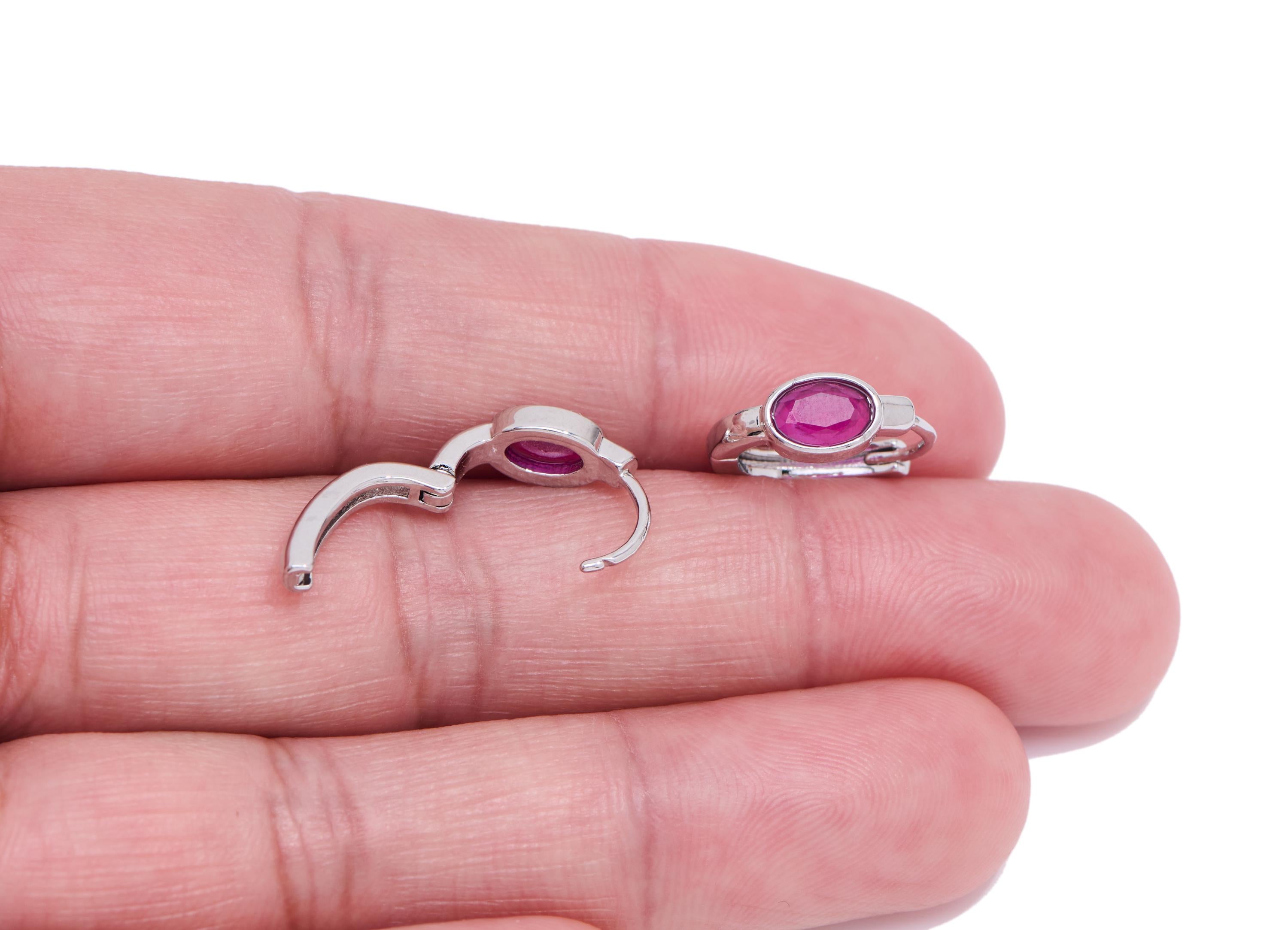 Ruby Oval Hoop Huggie Earring - Brass Sparking Huggie Hoop Earring - Dainty Hoop Jewelry Making - White K Plated - 13x12x5mm - NS2624 - DOMEDBAZAAR