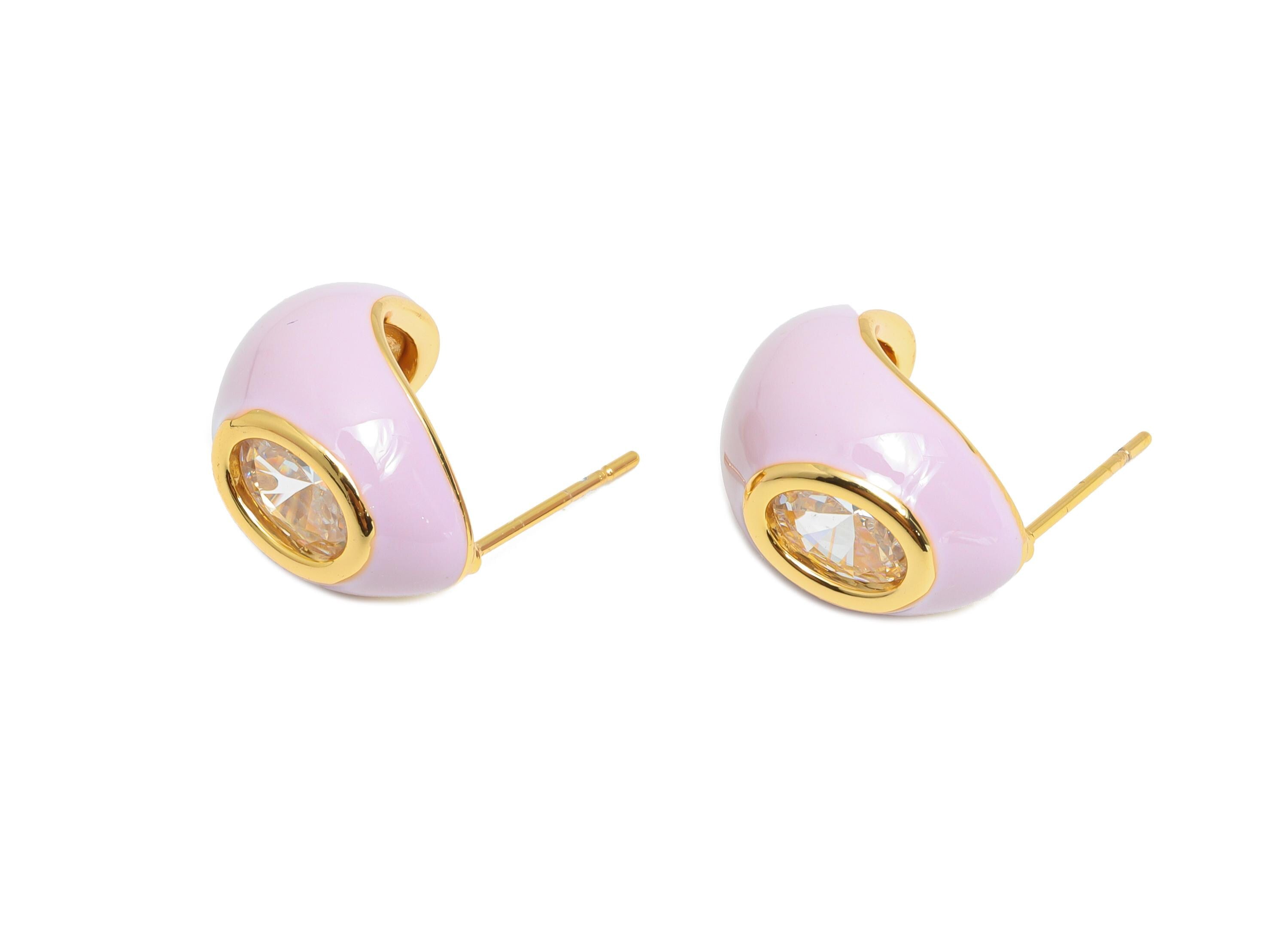 Brass Enamel Hoop Earring - Brass CZ Bold Enamel Chic Colorful Stud - Purple Enamel Jewelry - 18K Real Gold Plated - 15x12x10mm-RGP10387C - DOMEDBAZAAR